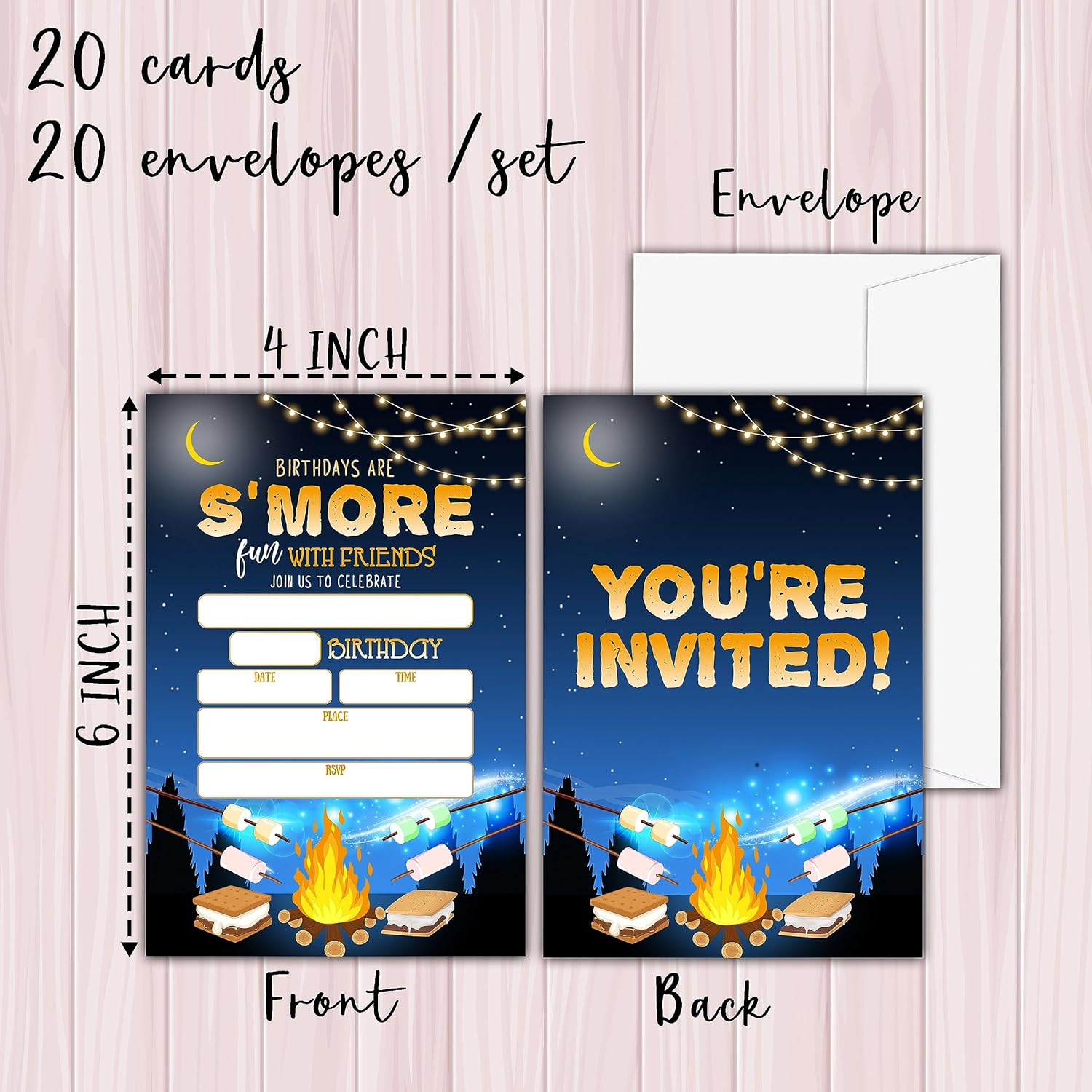 KFNER Camping Smores Birthday Invitations 20 Set