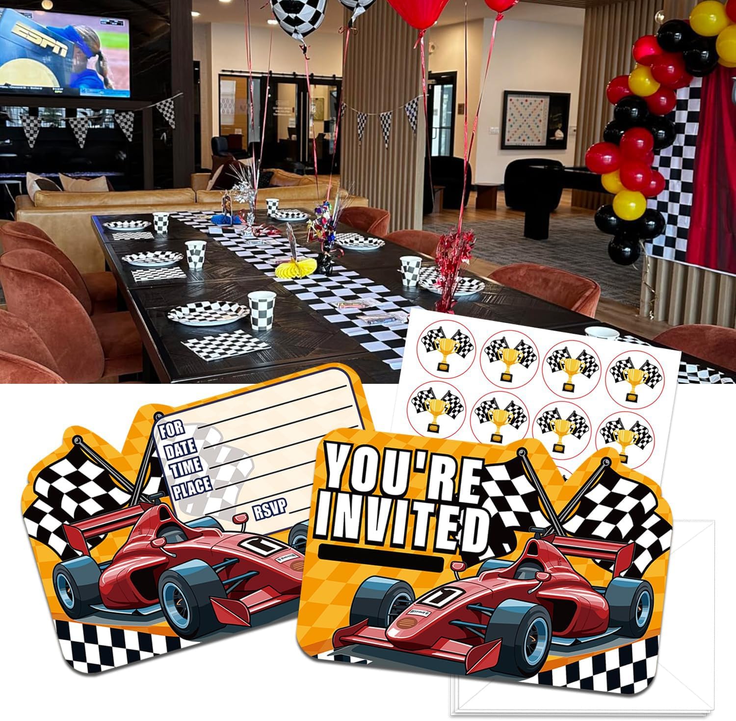 24PCS Race Car Birthday Invites with Envelopes and Stickers
