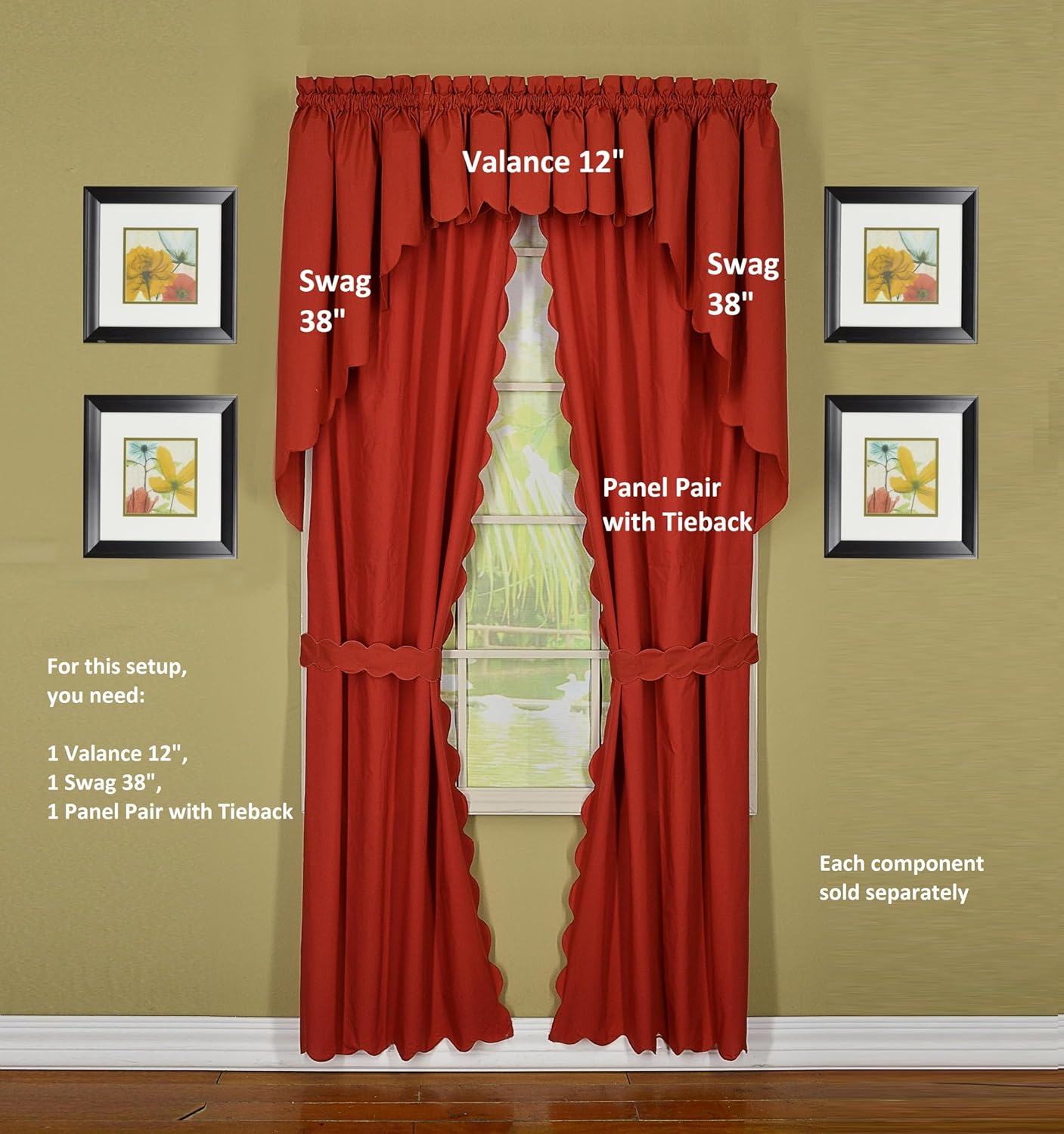 Todays Curtain CA2003K Orleans 38 Inch Swag Pair Tambour Scallop Edge Curtain