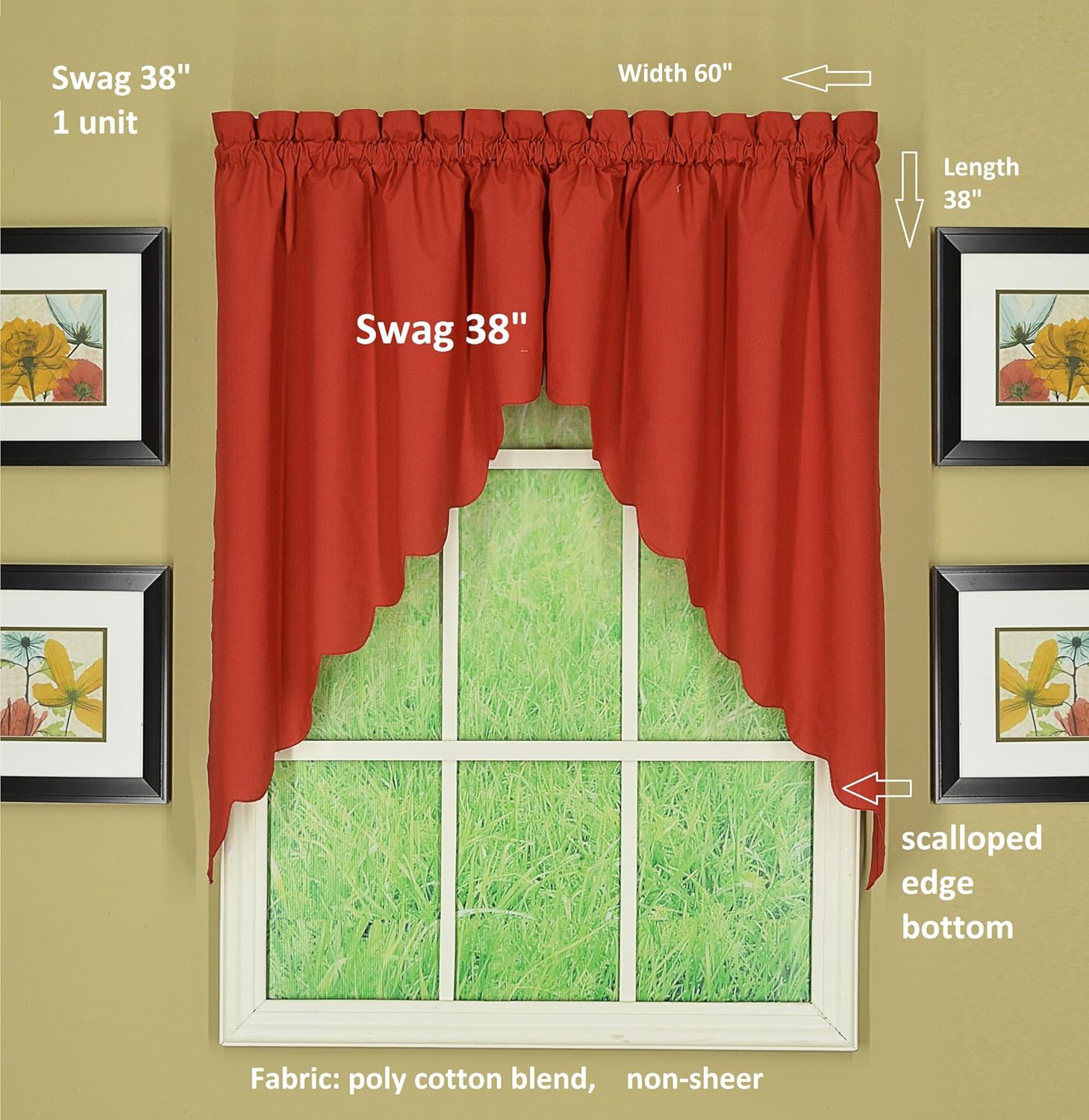 Todays Curtain CA2003K Orleans 38 Inch Swag Pair Tambour Scallop Edge Curtain