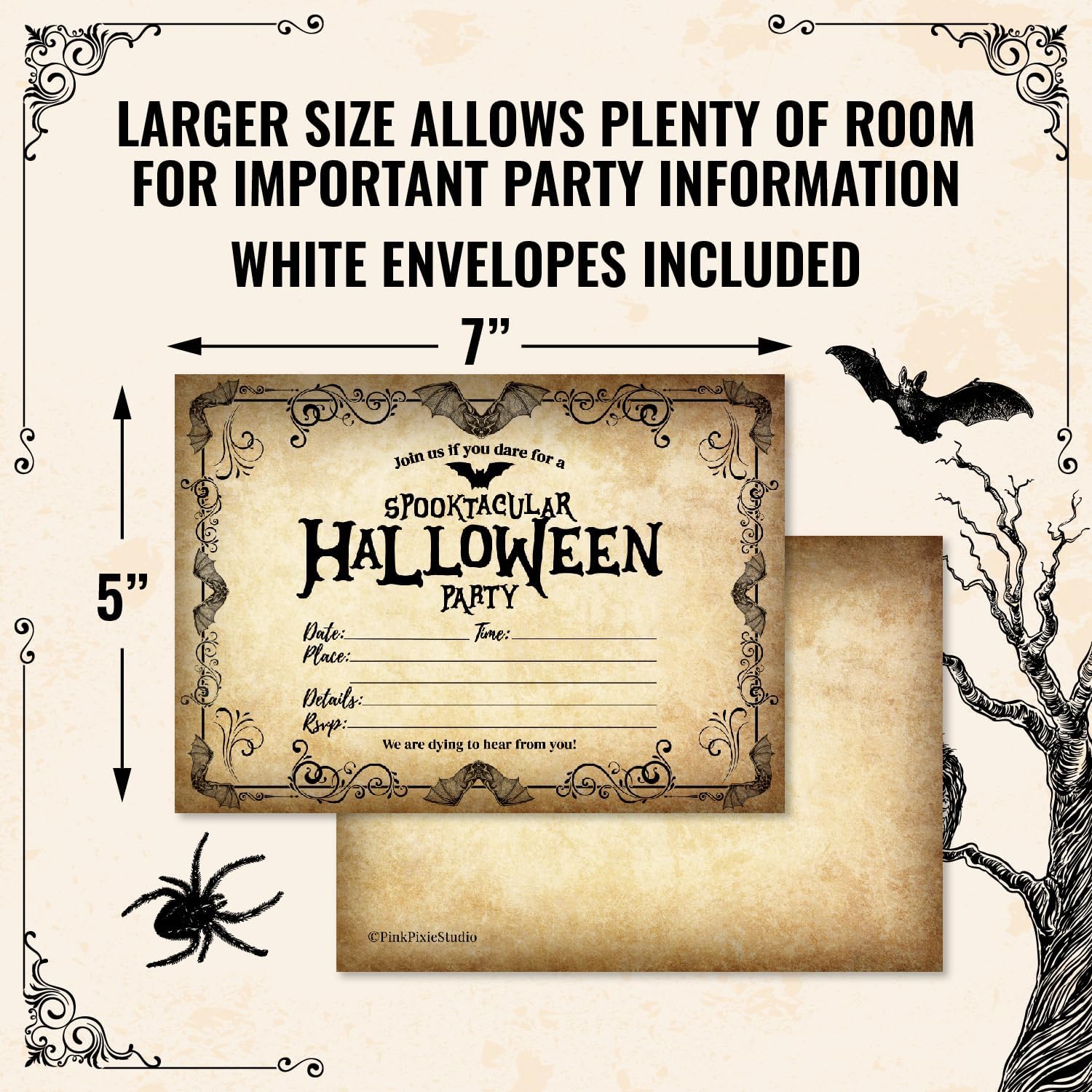 Pink Pixie Studio Halloween Party Invitations 25 Set 5x7 with White Envelopes