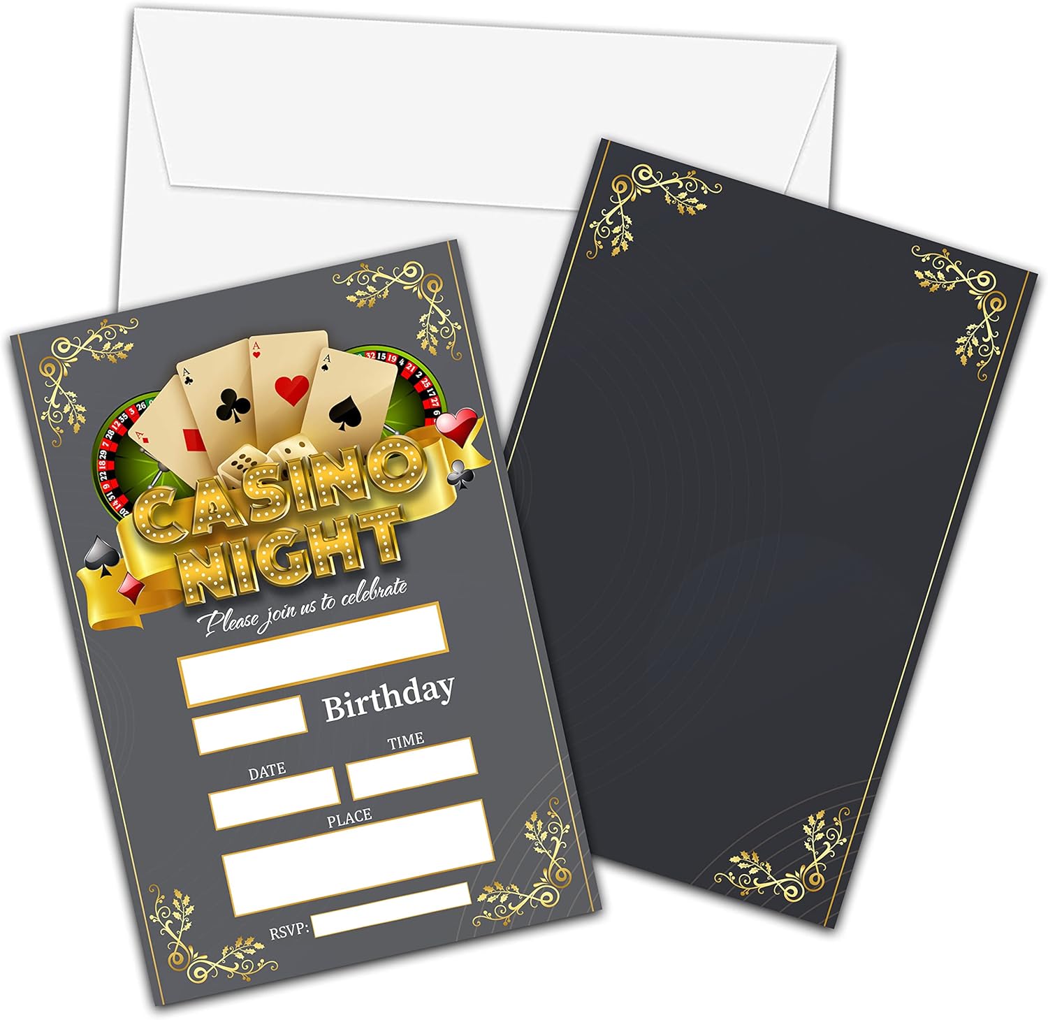 Casino Birthday Invitations with Envelopes 20 Pack