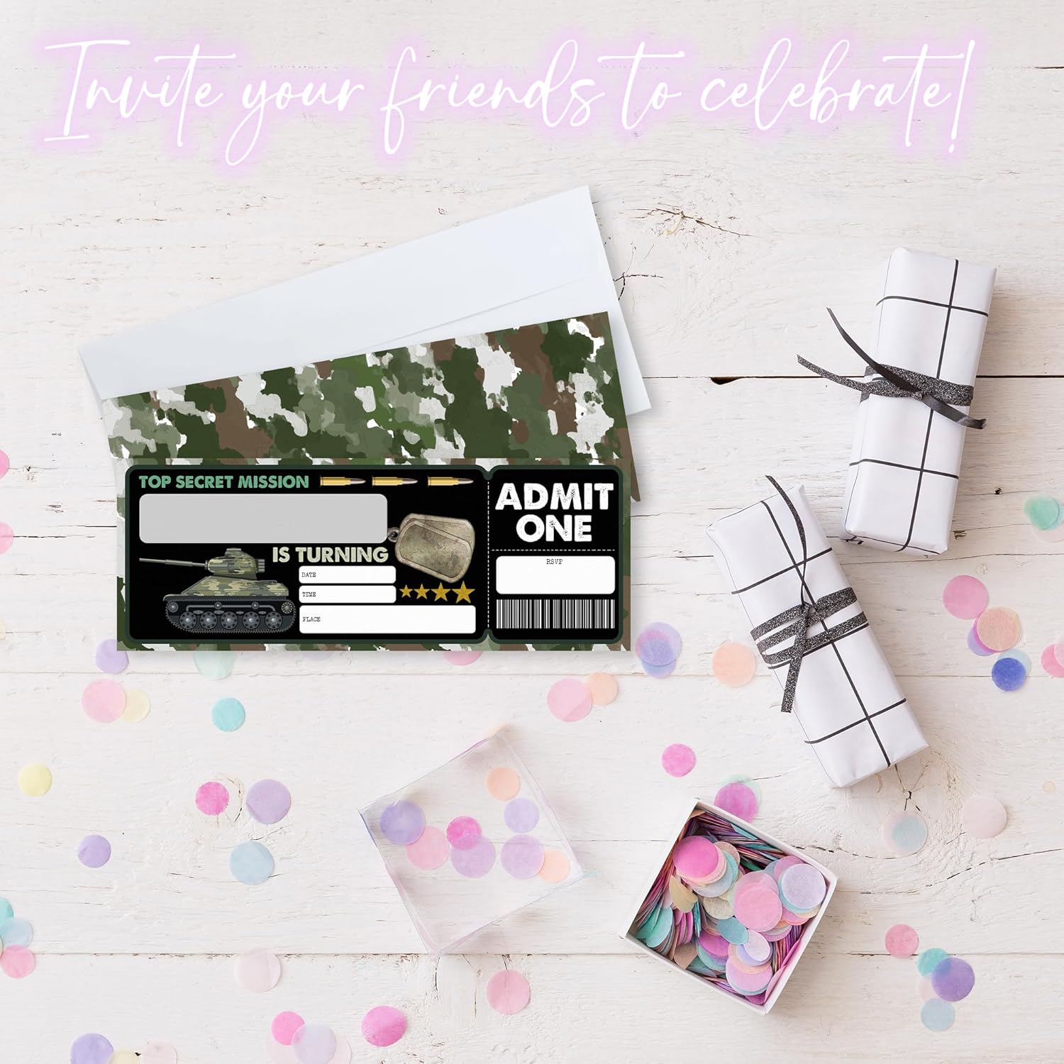 Camo Birthday Invitations 20 Pcs with Envelopes