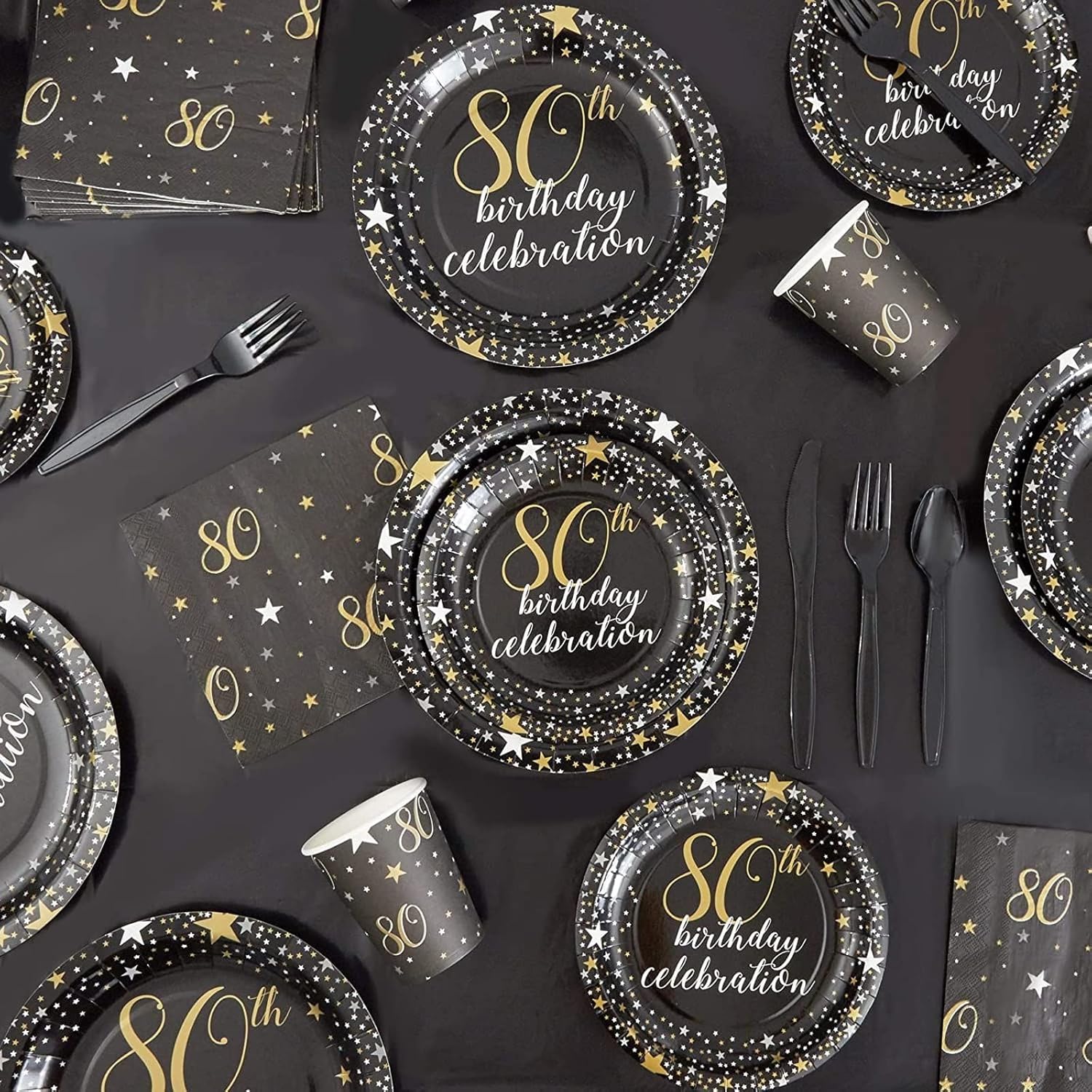 Sparkle and Bash 80th Birthday Napkins Black Gold