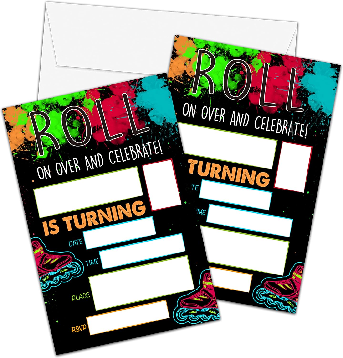 Ziiufurn Neon Glow Roller Skating Birthday Invitations With Envelopes 4x6 20 Sets