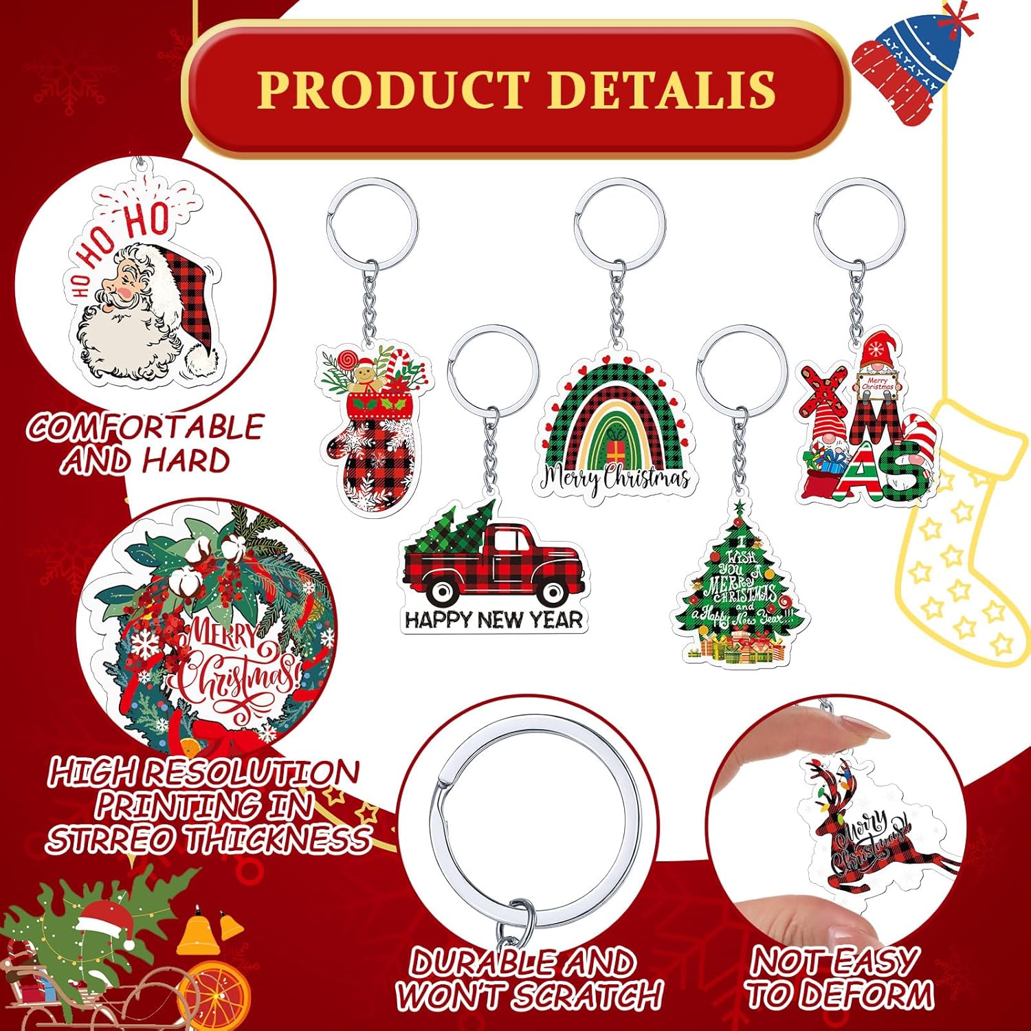 Kigeli 60 Pcs Christmas Keychains Bulk Set