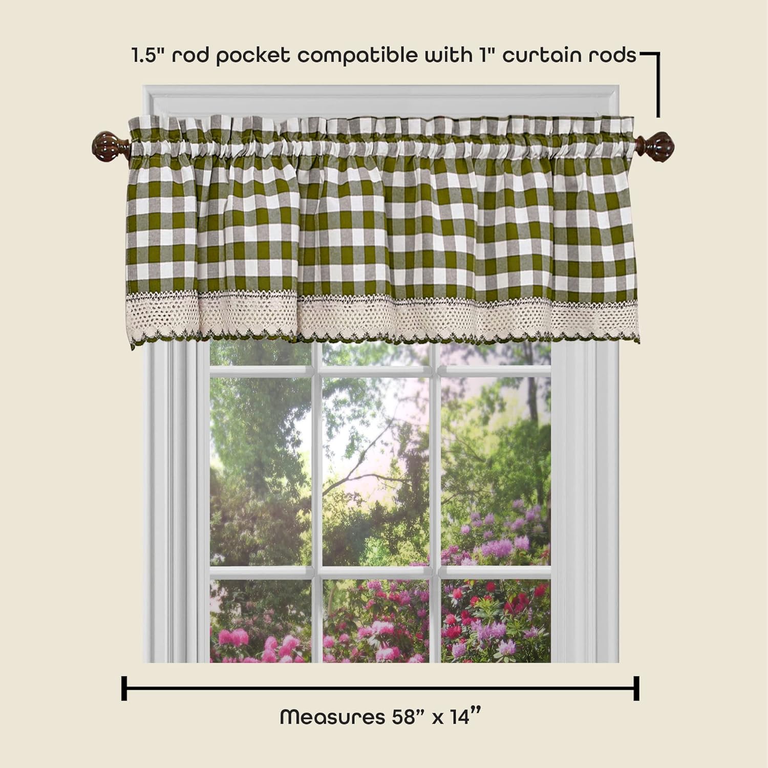 Buffalo Check Valance Window Curtains - 58 Inch x 14 Inch