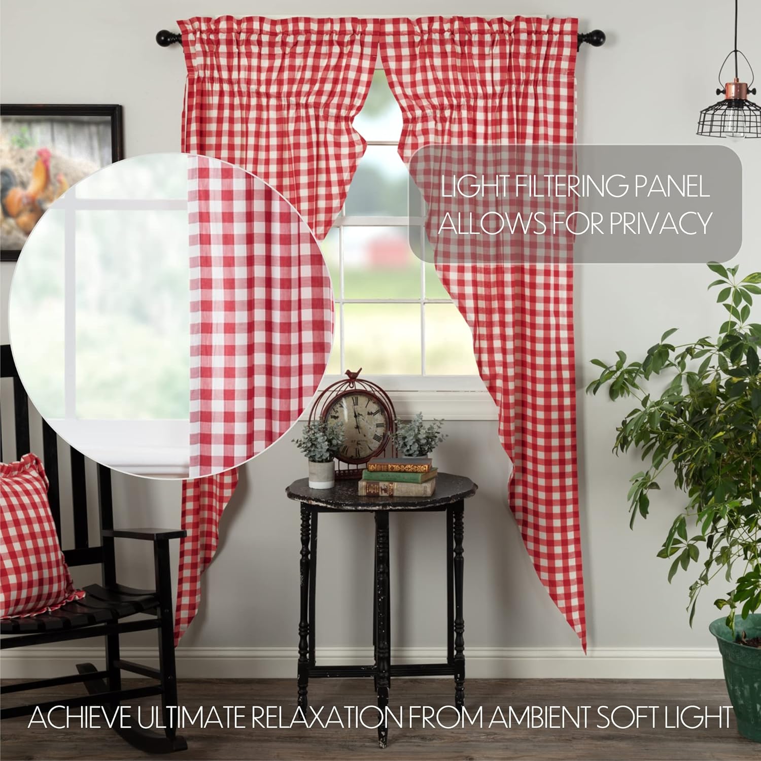 VHC Brands Farmhouse Red Buffalo Check Curtains Panel Pair