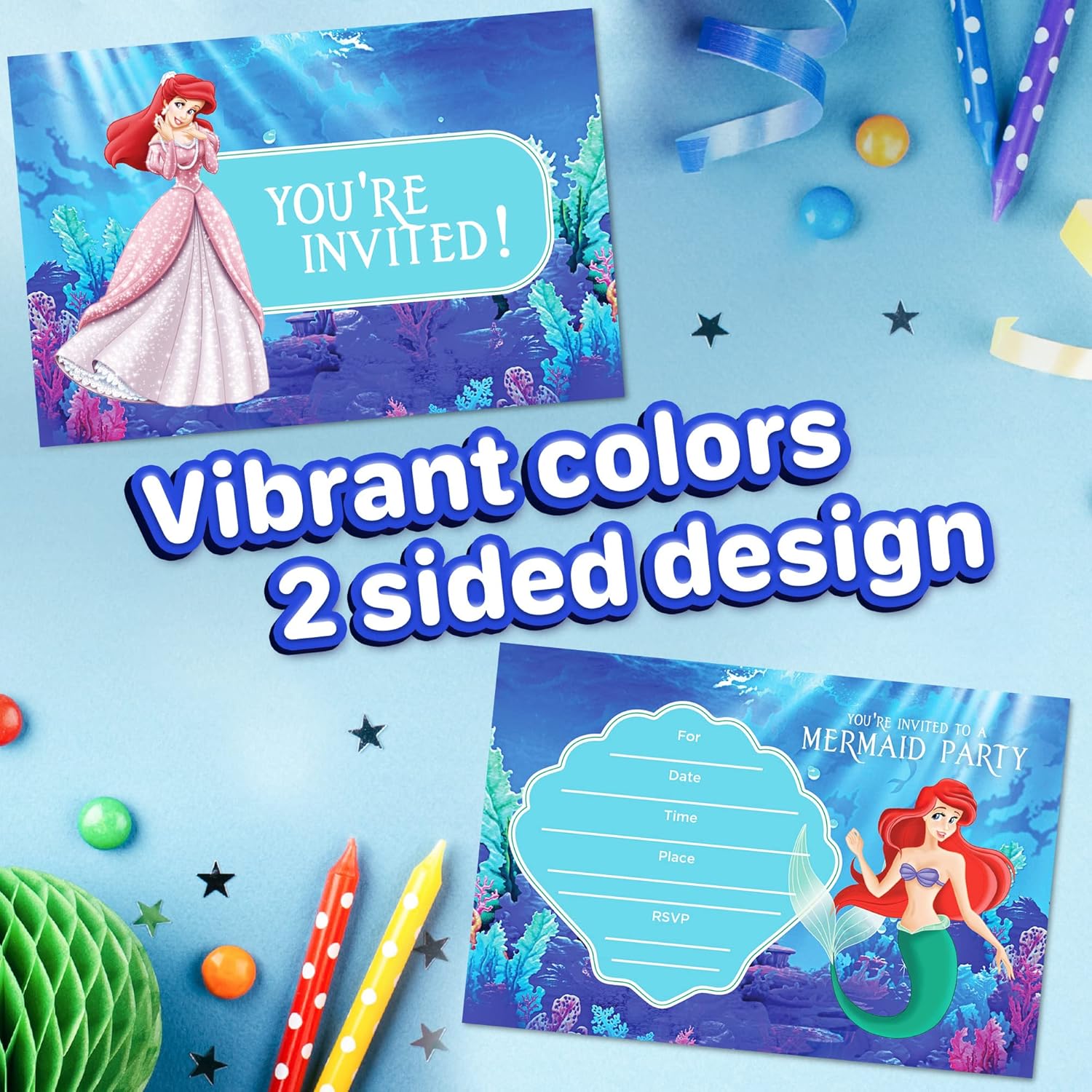 Set of 20 Undersea Princess Birthday Invitations with Envelopes