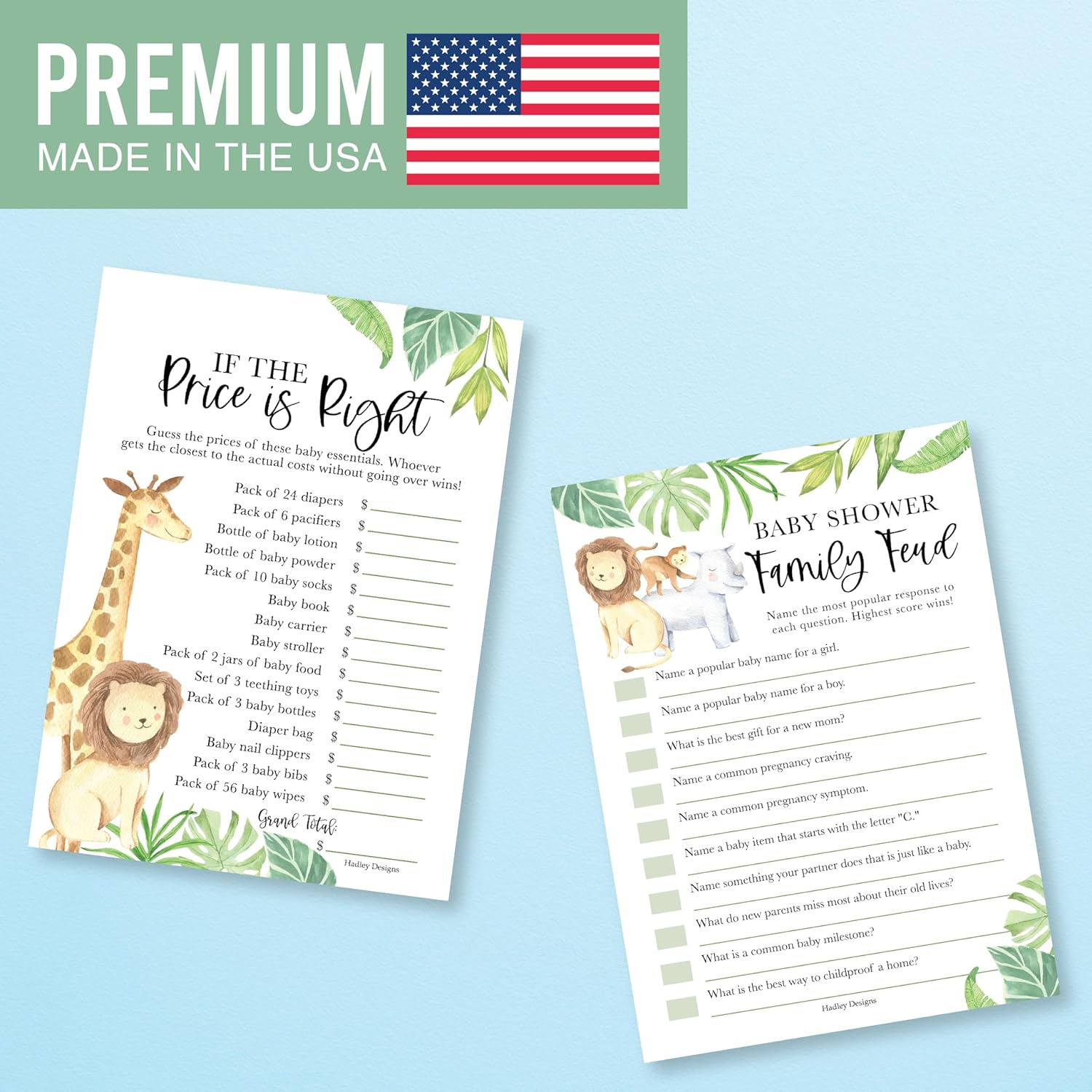 Hadley Designs 20 Safari Baby Shower Games - Gender Neutral