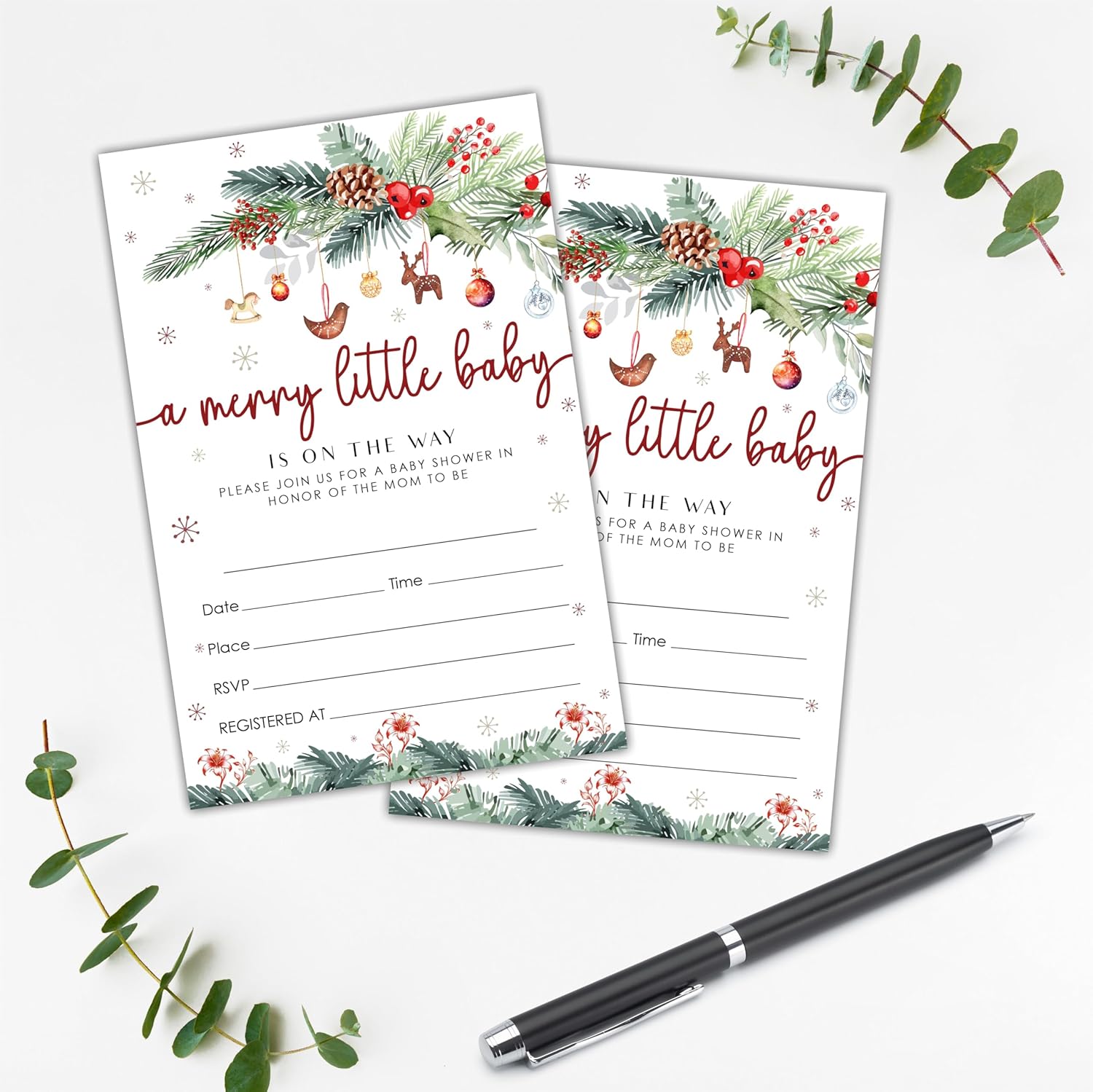 NYCTUG Merry Little Baby Shower Invites - 25 Winter Christmas Baby Invitations With Envelopes