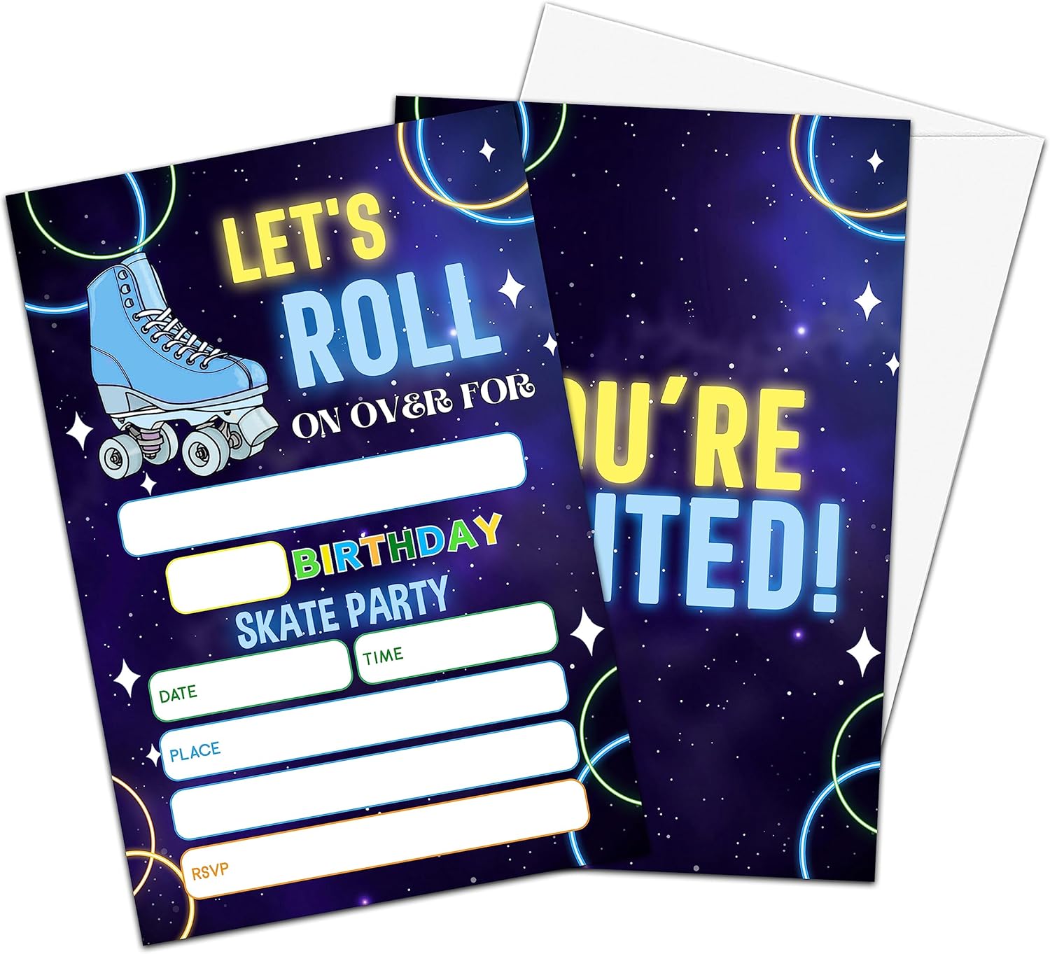 Neon Roller Skate Birthday Invitations Set D01