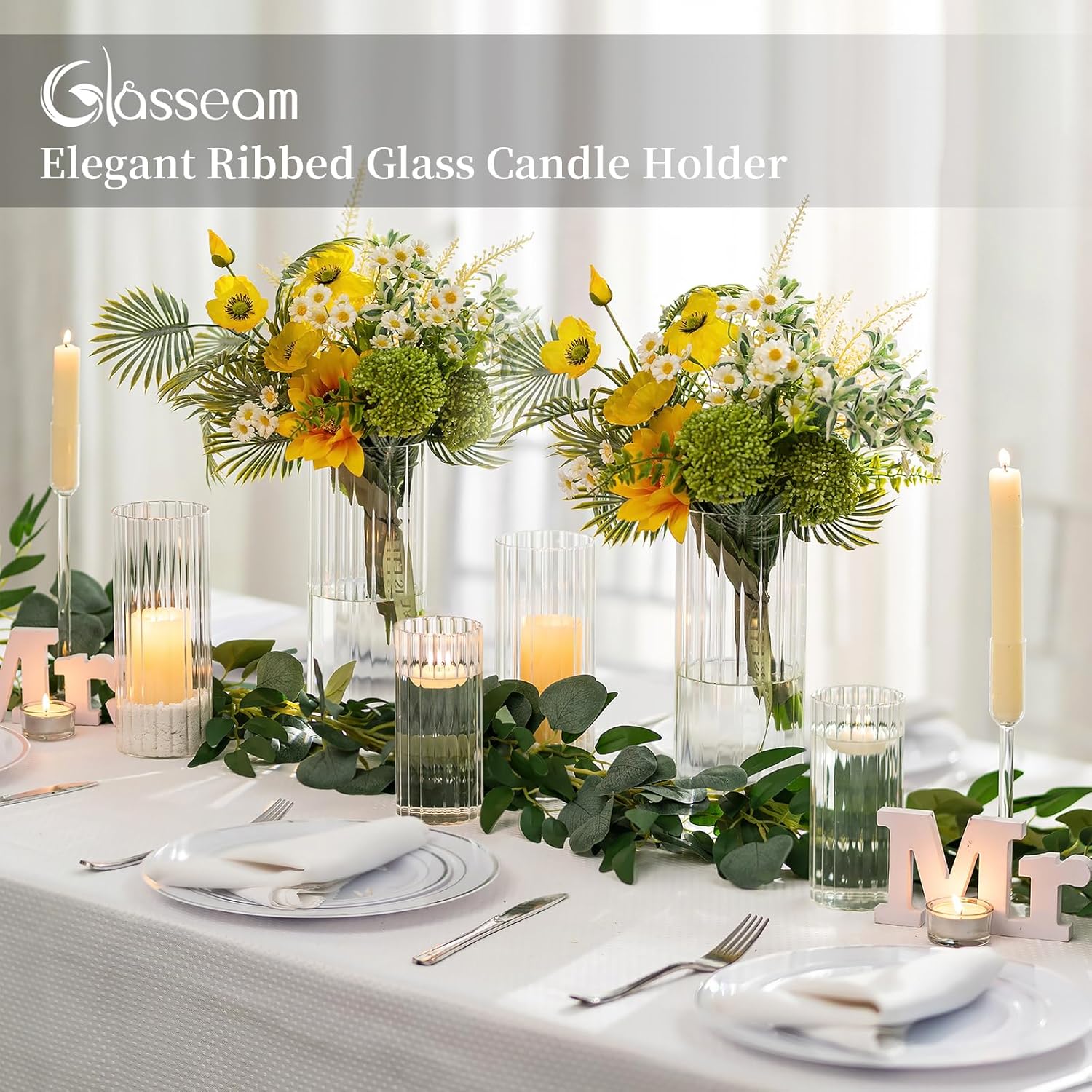 Glasseam Clear Hurricane Candle Holder Set of 6