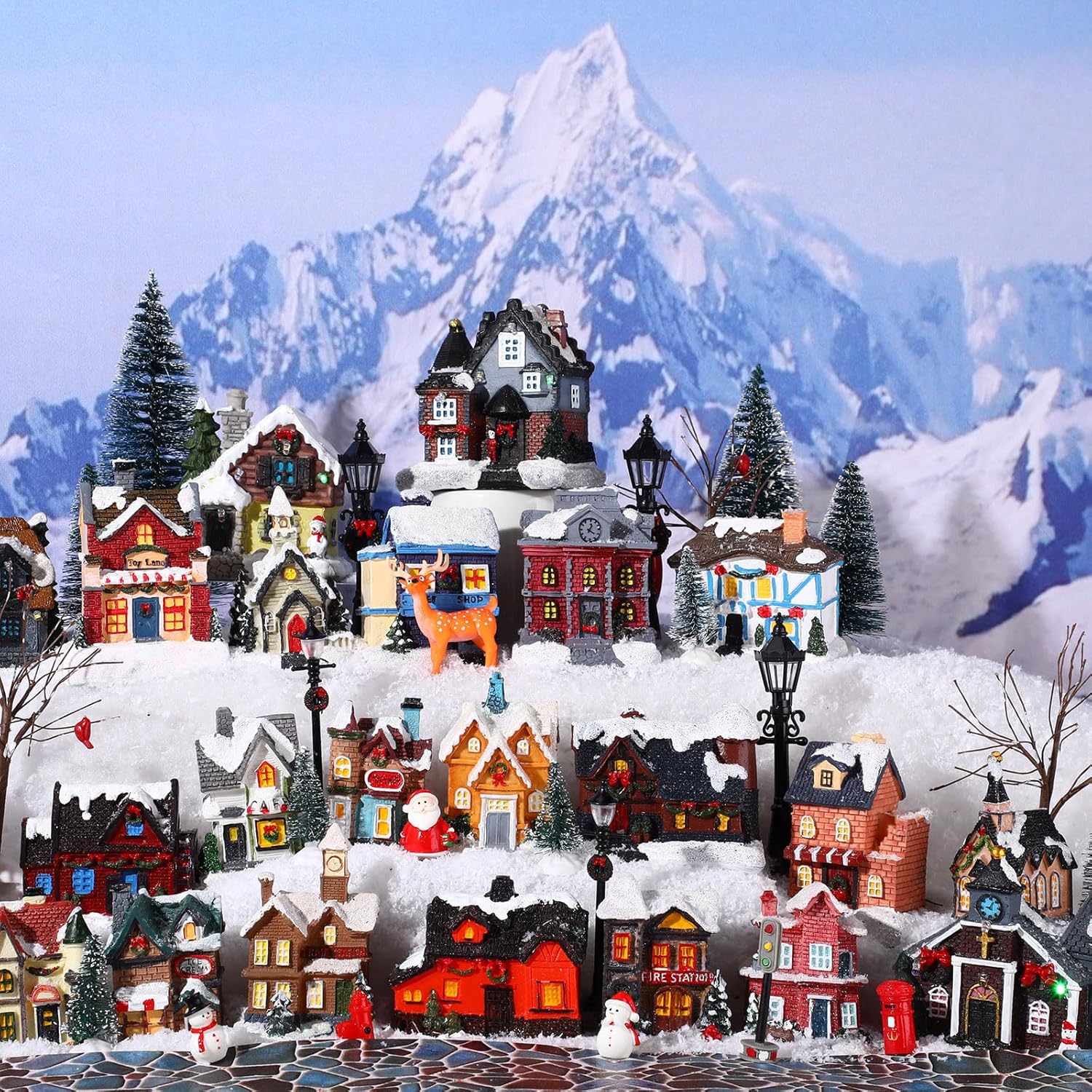 Kajaia 24 Piece Christmas Village Houses Set with LED Lights
