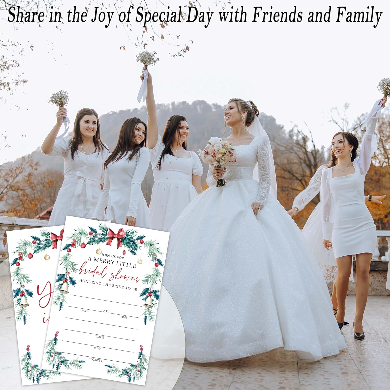 OXRUN Bridal Shower Invites 25 Winter Holiday Cards with Envelopes