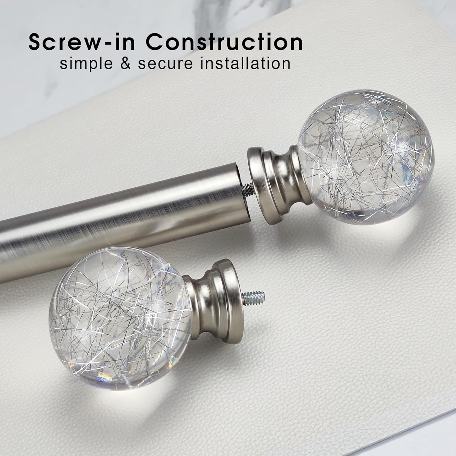 Decorative Curtain Rod Finials Set of 2 Silver Clear