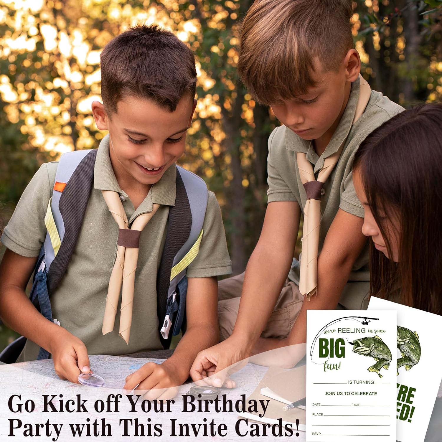 Fishing Theme Birthday Invites with Envelopes Set C03