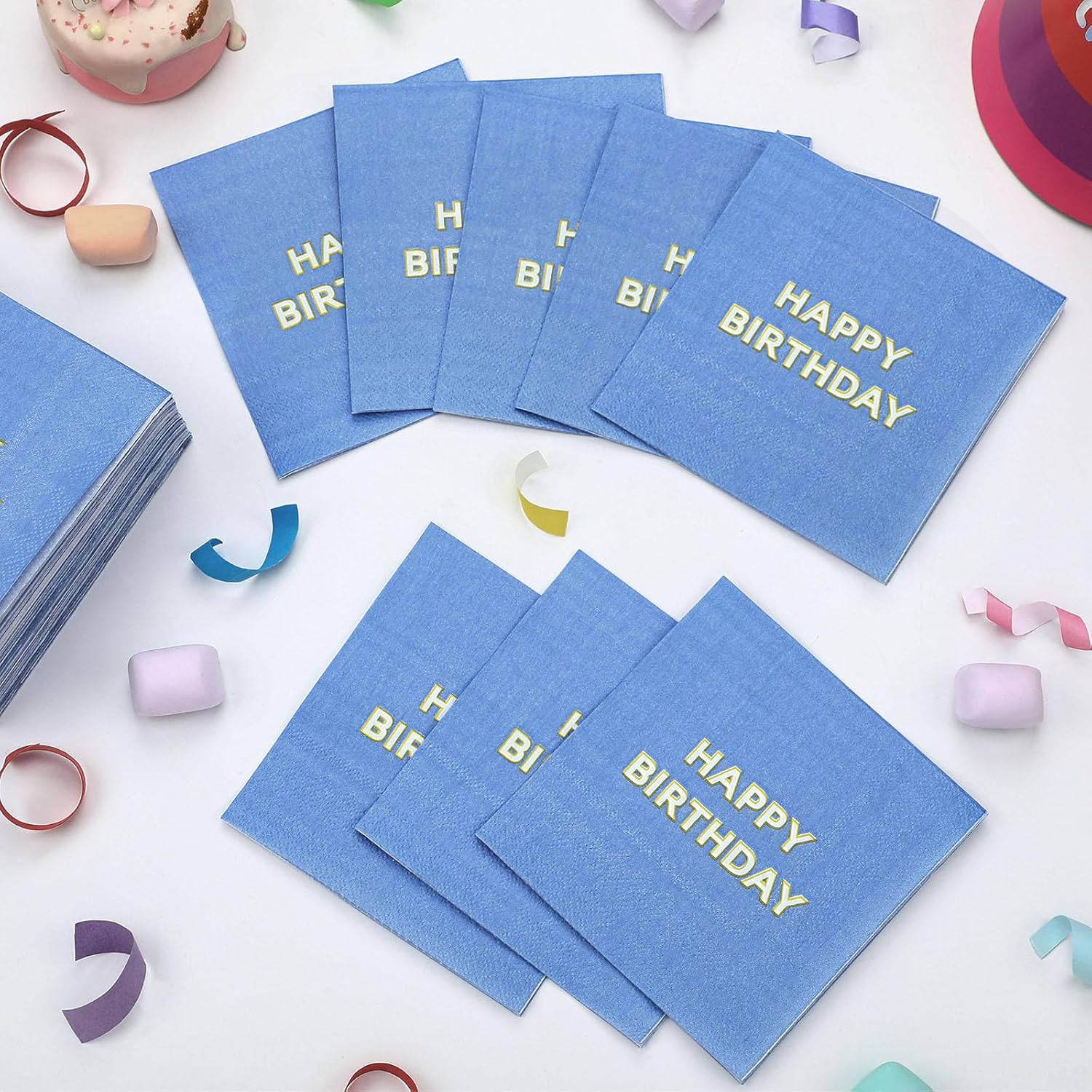 Maitys 200 Pcs Blue Birthday Napkins 5 Folded Party Supplies