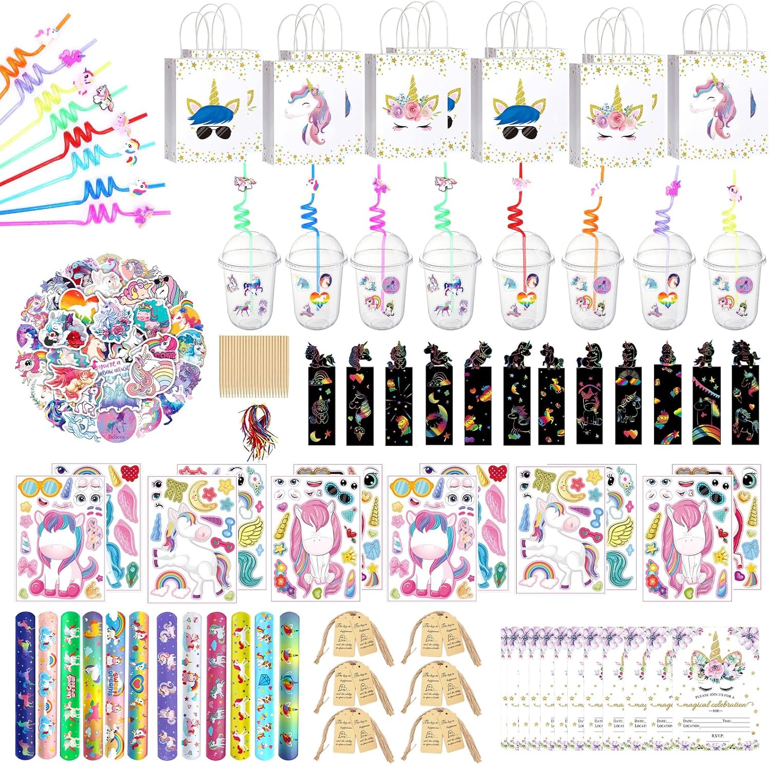 162Pcs Unicorn Party Favors and Decorations Pack