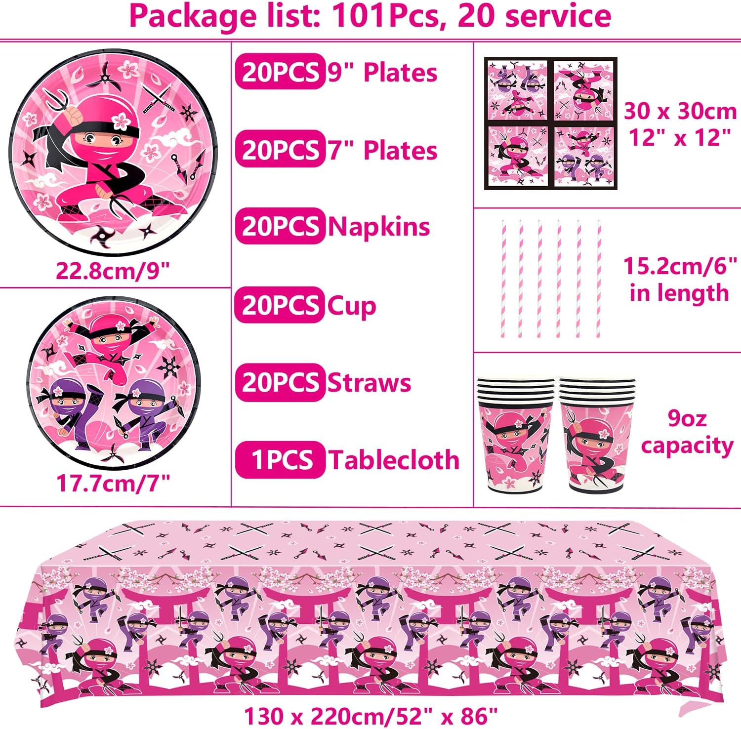 Ninja Girl Party Platters Set of 20
