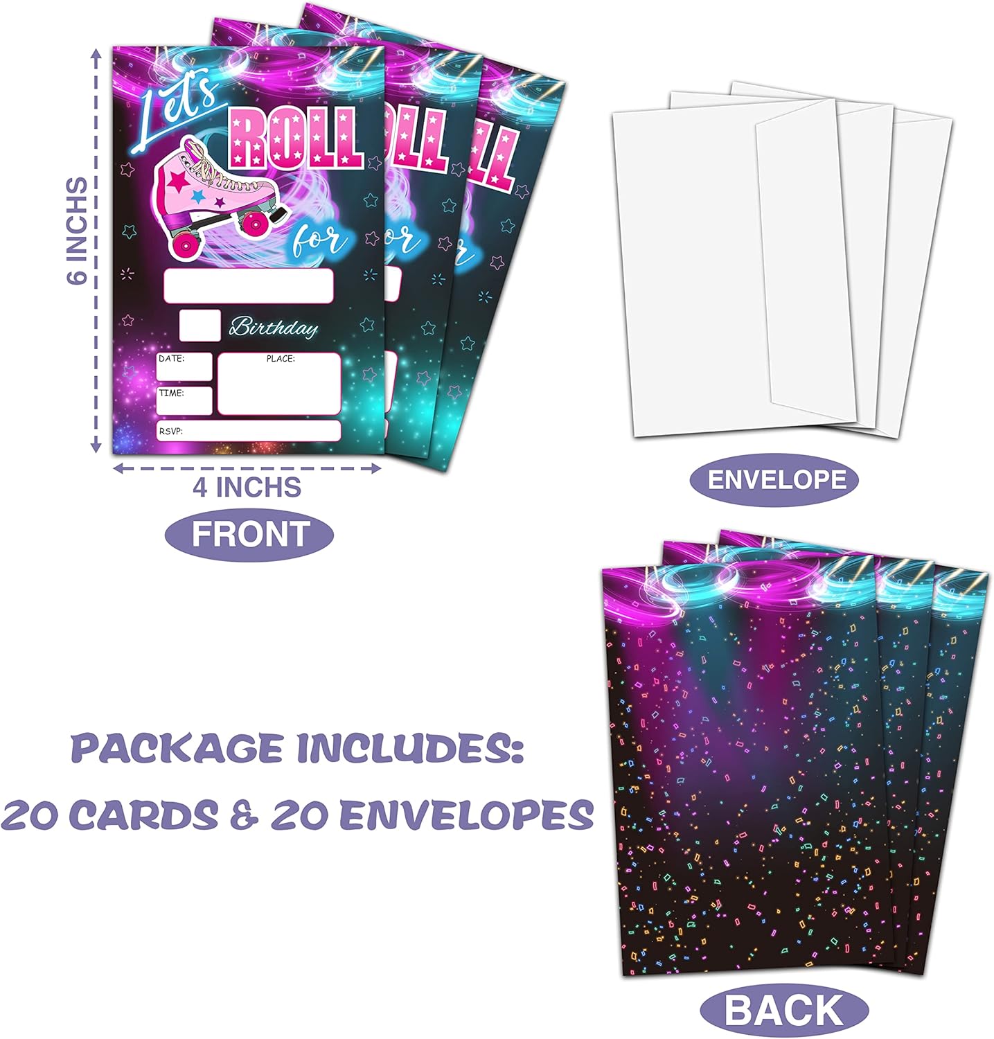Roller Skate Birthday Invites For Teens 20 Pack