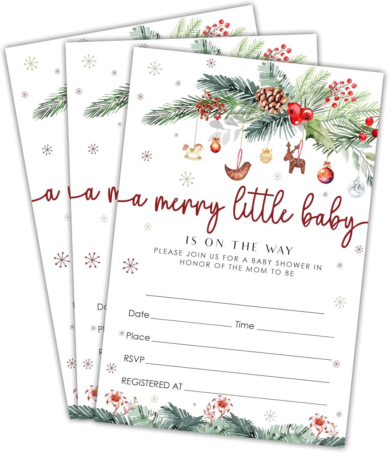 NYCTUG Merry Little Baby Shower Invites - 25 Winter Christmas Baby Invitations With Envelopes