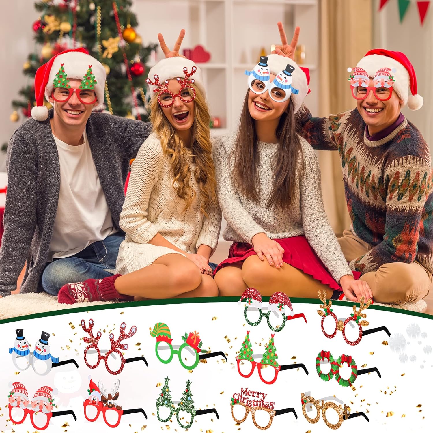 24 Pieces Christmas Party Eyeglasses with Funny Themes
