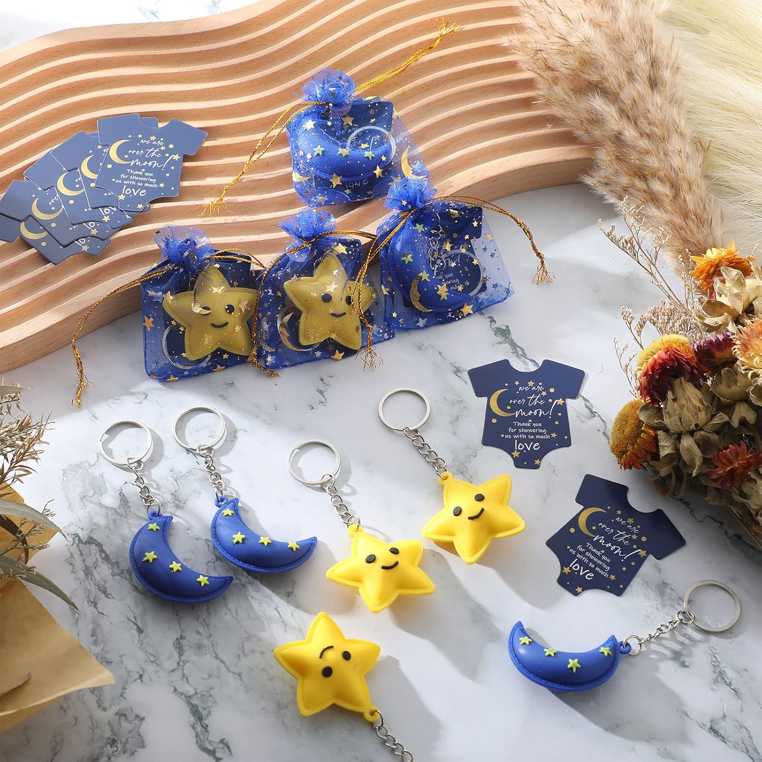 150 Pcs Baby Shower Keychains with Thank You Cards and Organza Bags