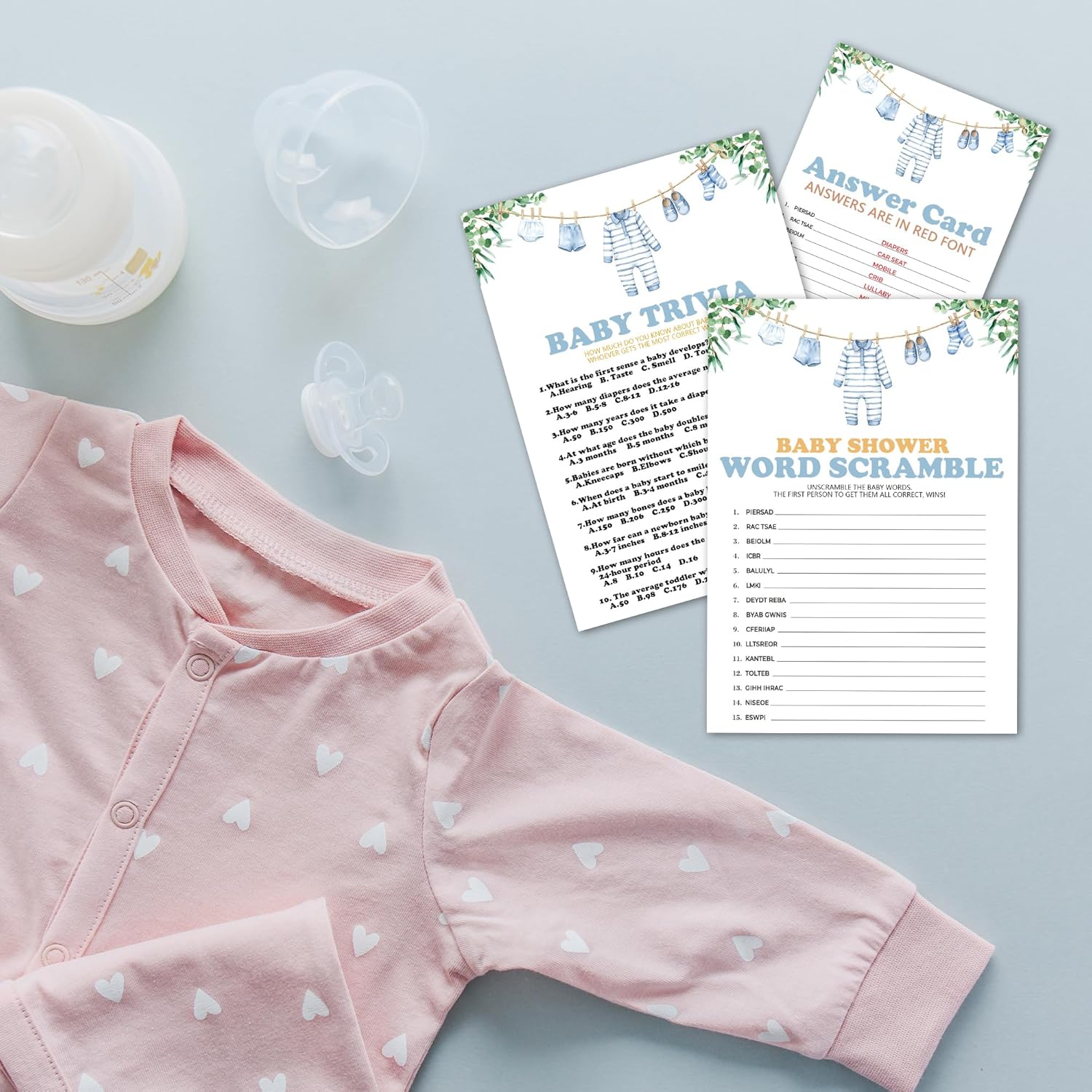 Word Scramble Baby Trivia Baby Shower Game Cards for Boys