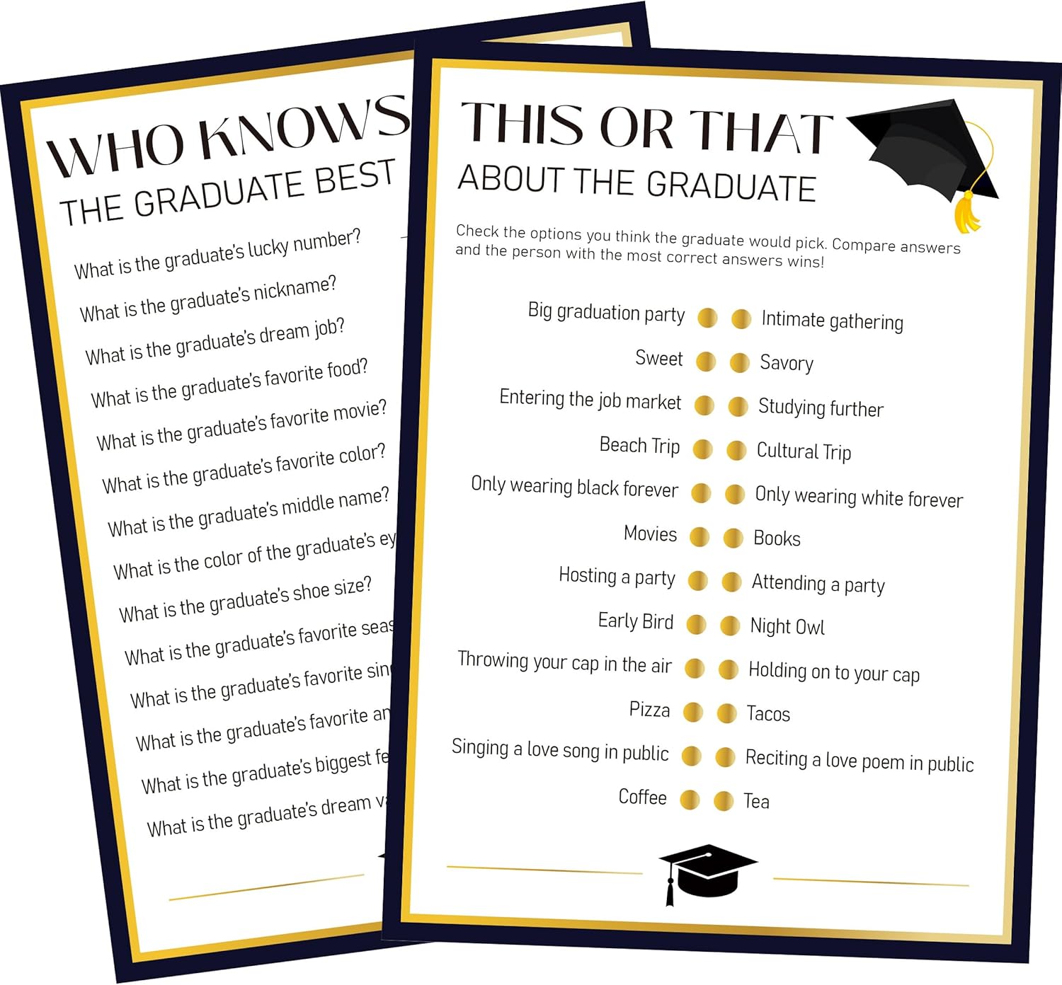 Uhadre Graduation Party Game Set of 30 Double Sided Cards