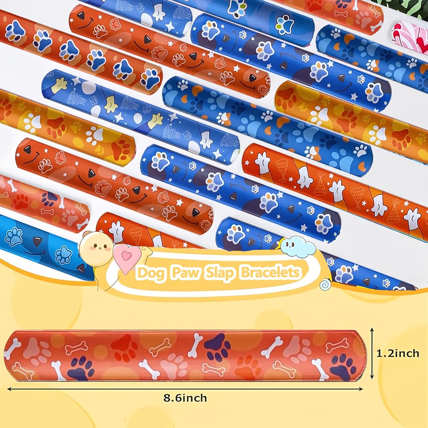74PCS Dog Paw Party Favor Set with Slap Bracelets and Stickers