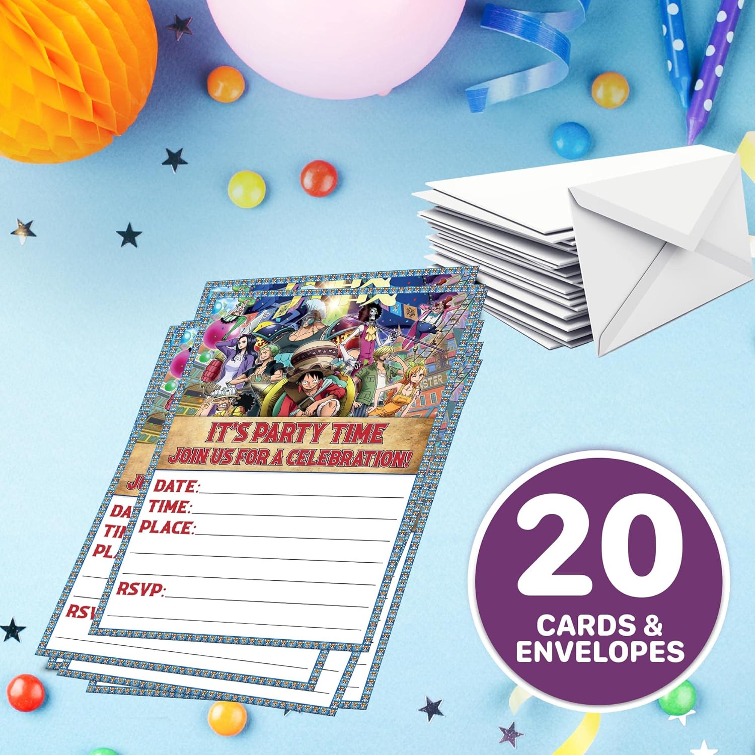 ENDLESS CHOICES 20 Piece Anime Birthday Invitations and Envelopes