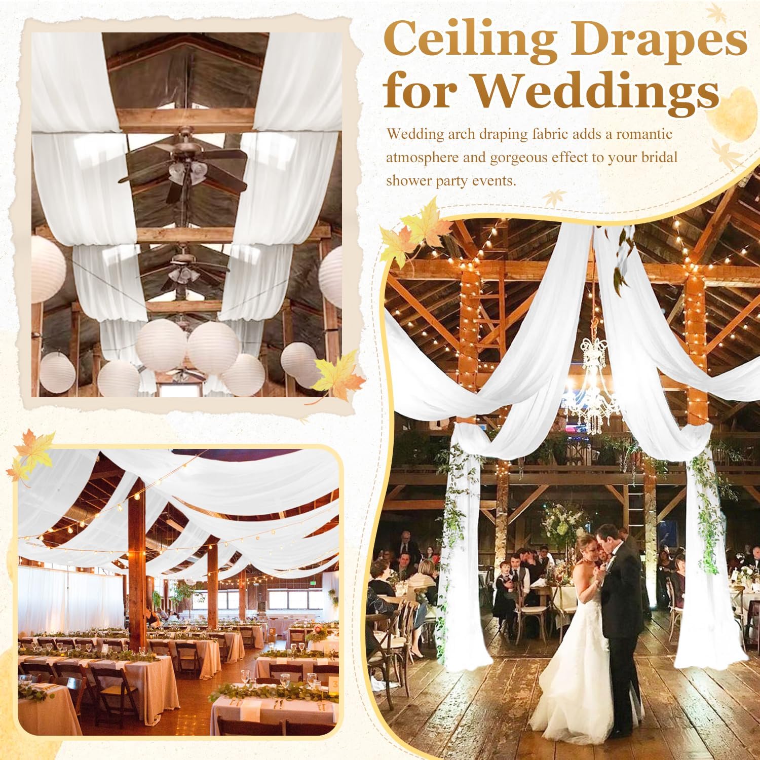 MODFUNS White Wedding Arch Drapes 4 Panels 5x30ft Sheer Curtains
