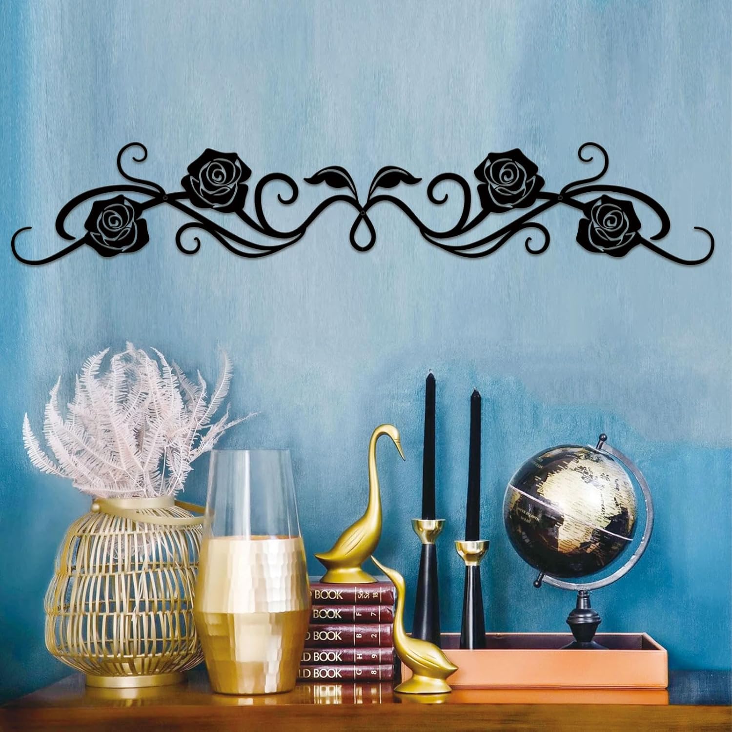 ESTART Large Metal Rose Scroll Wall Decor