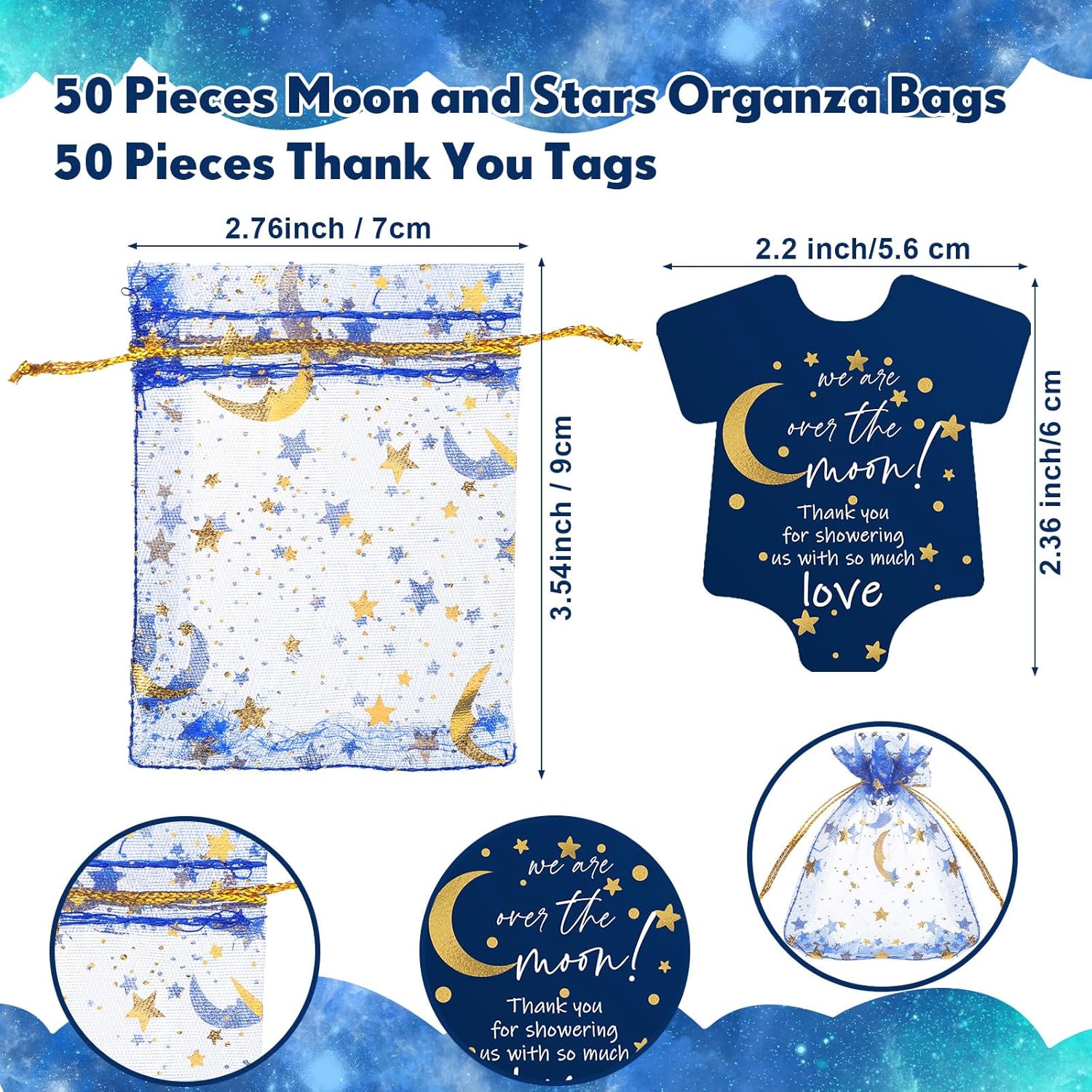 150 Pcs Baby Shower Keychains with Thank You Cards and Organza Bags