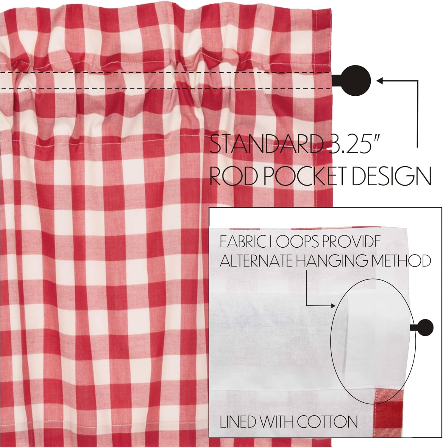VHC Brands Farmhouse Red Buffalo Check Curtains Panel Pair