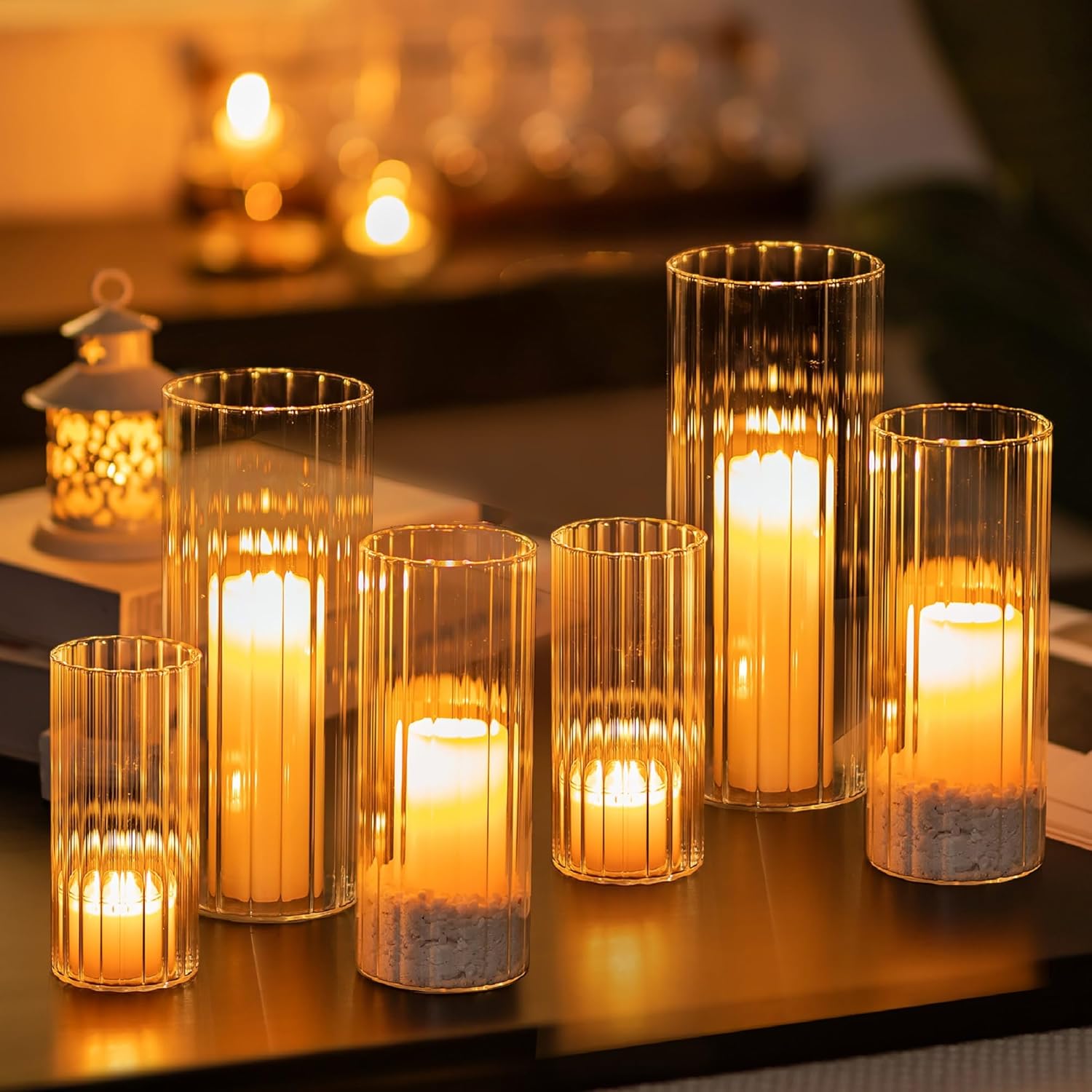 Glasseam Clear Hurricane Candle Holder Set of 6