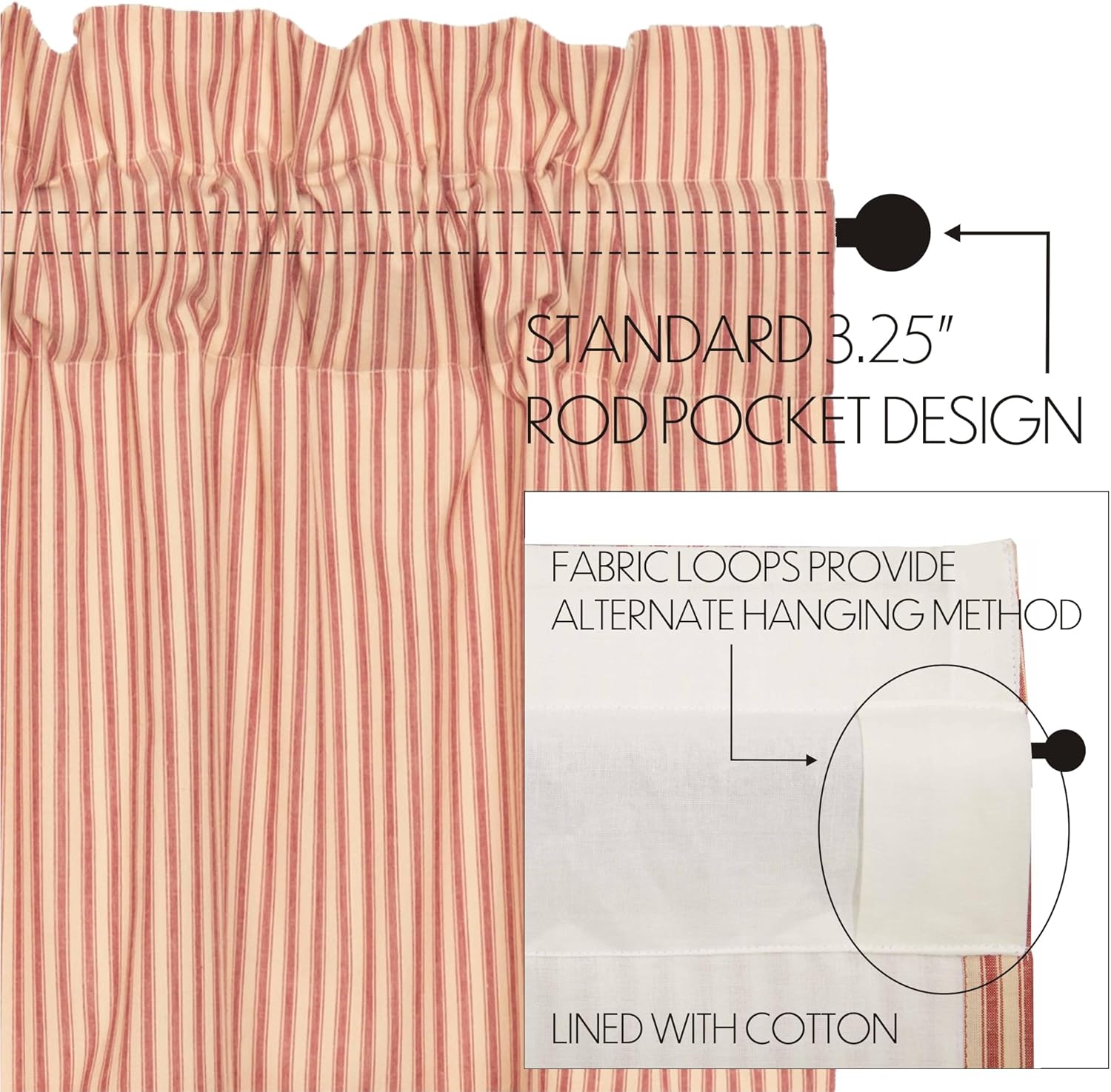 VHC Brands Prairie Swag Curtains Red 36x36x18