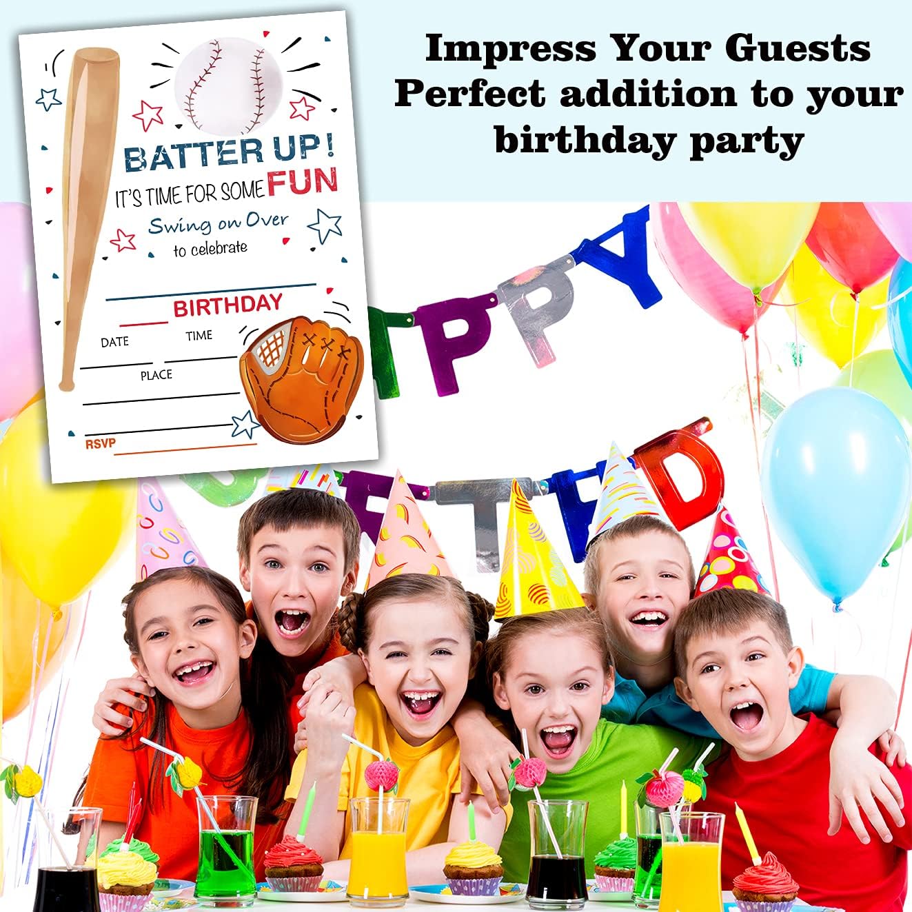 Baseball Birthday Party Invitation Cards with Envelopes