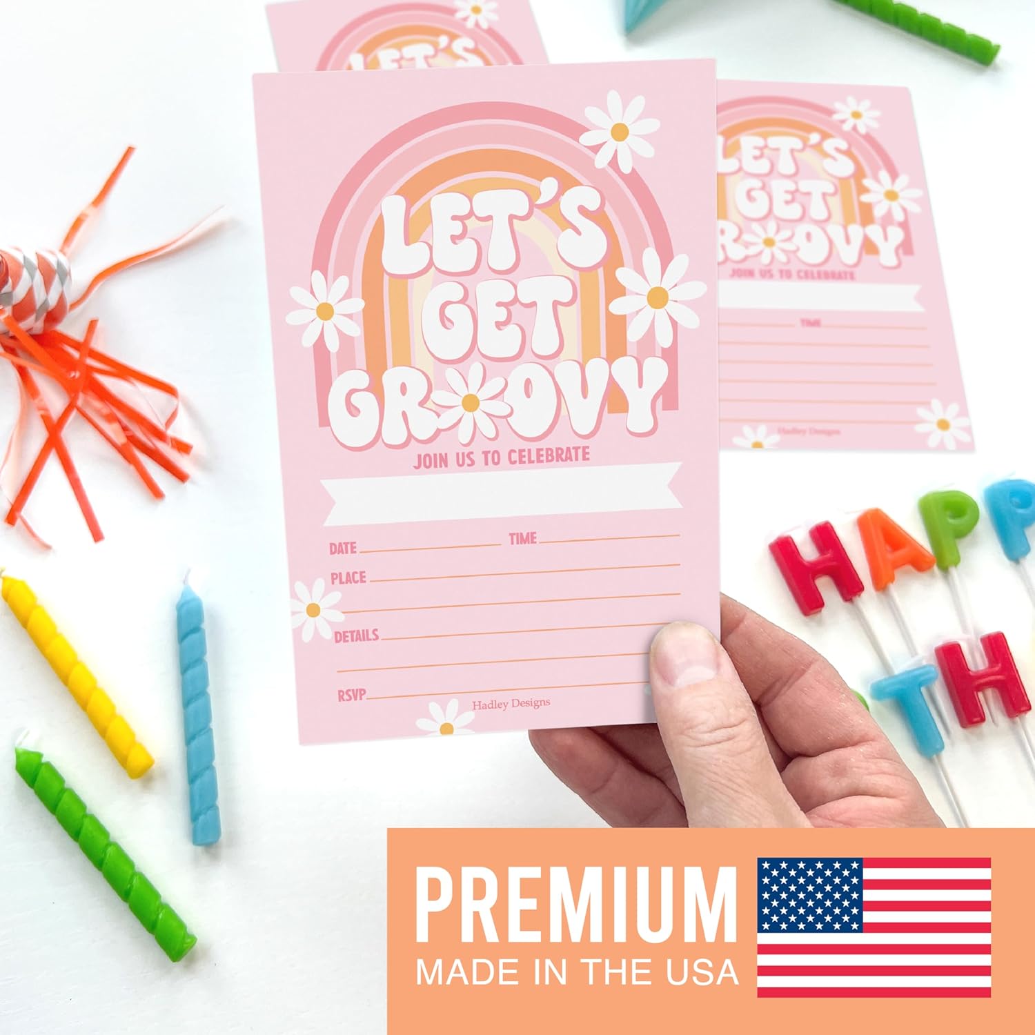 Hadley Designs Retro Groovy Girl Birthday Invitations 15-Pack