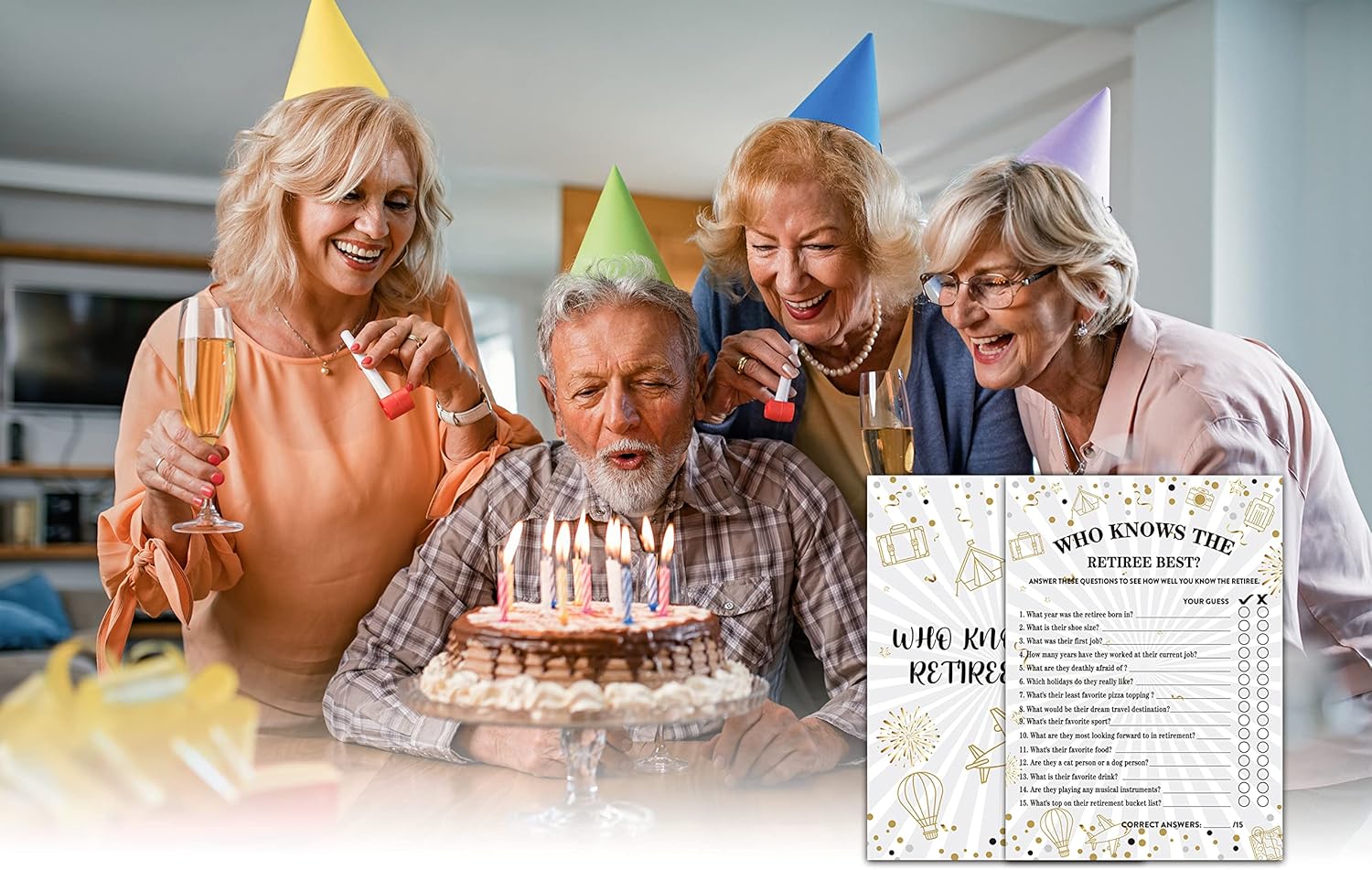 Retirement Party Game Cards with Gold Foil Design - 30 Cards