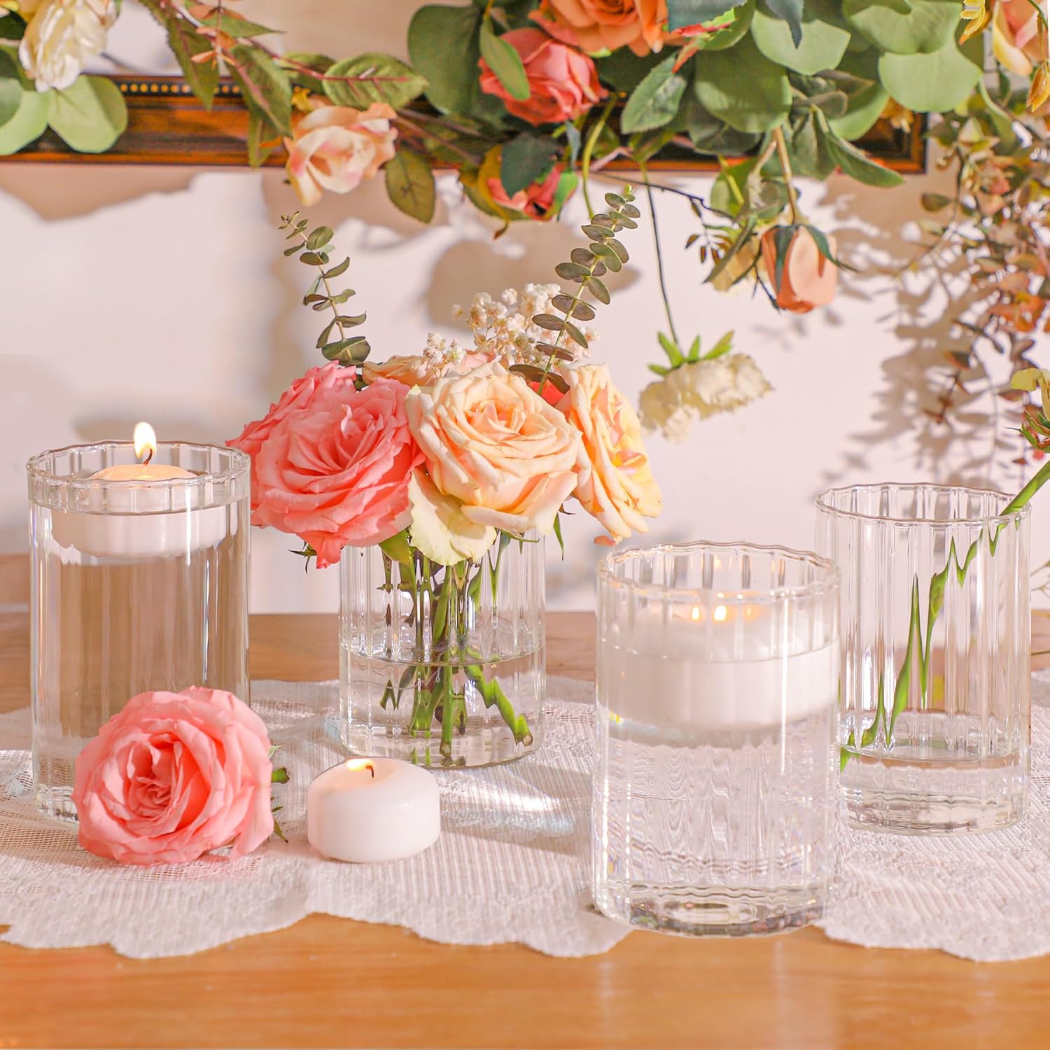 ComSaf Clear Ribbed Glass Vases Pack of 12