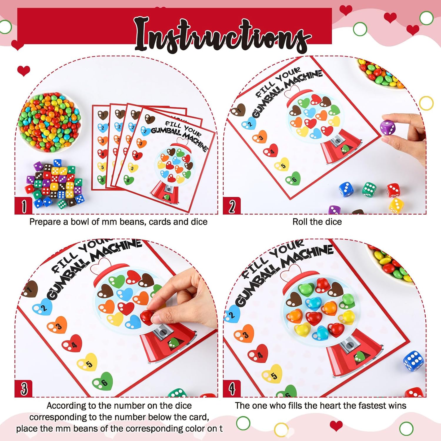 Wettarn Valentines Day Game Set with 30 Cards and Dice