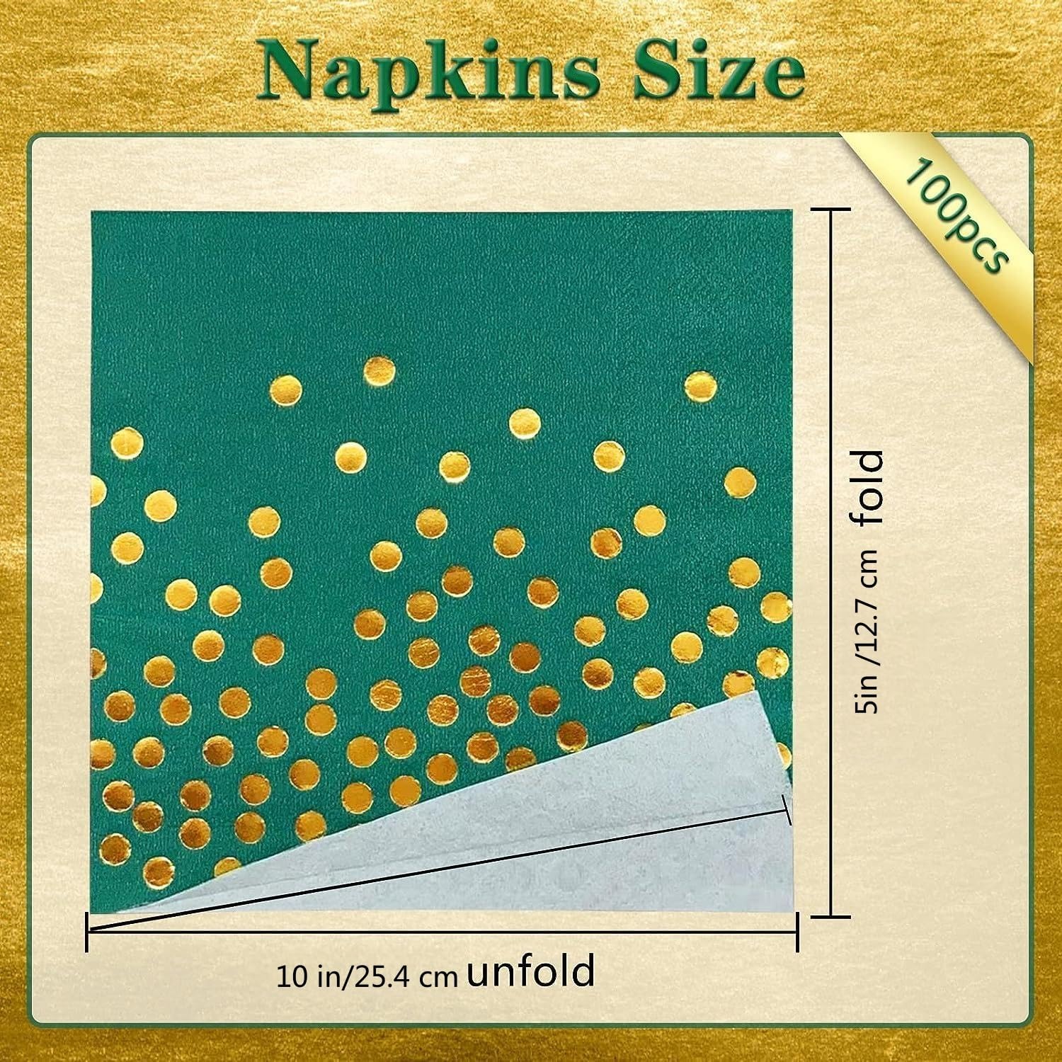100 Pack Green and Gold Cocktail Napkins for Parties
