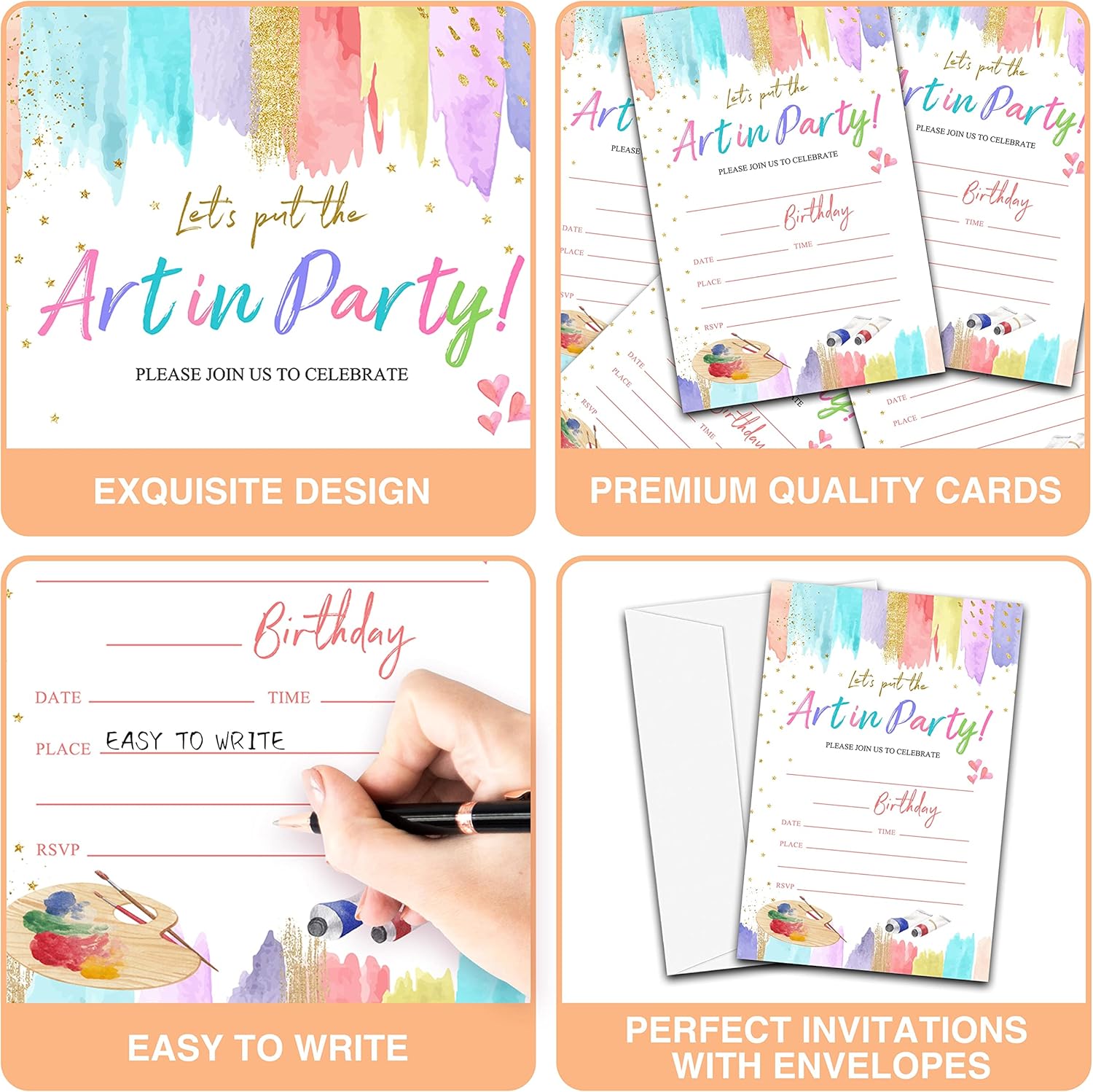 Art Birthday Party Invitations 20 Count with Envelopes