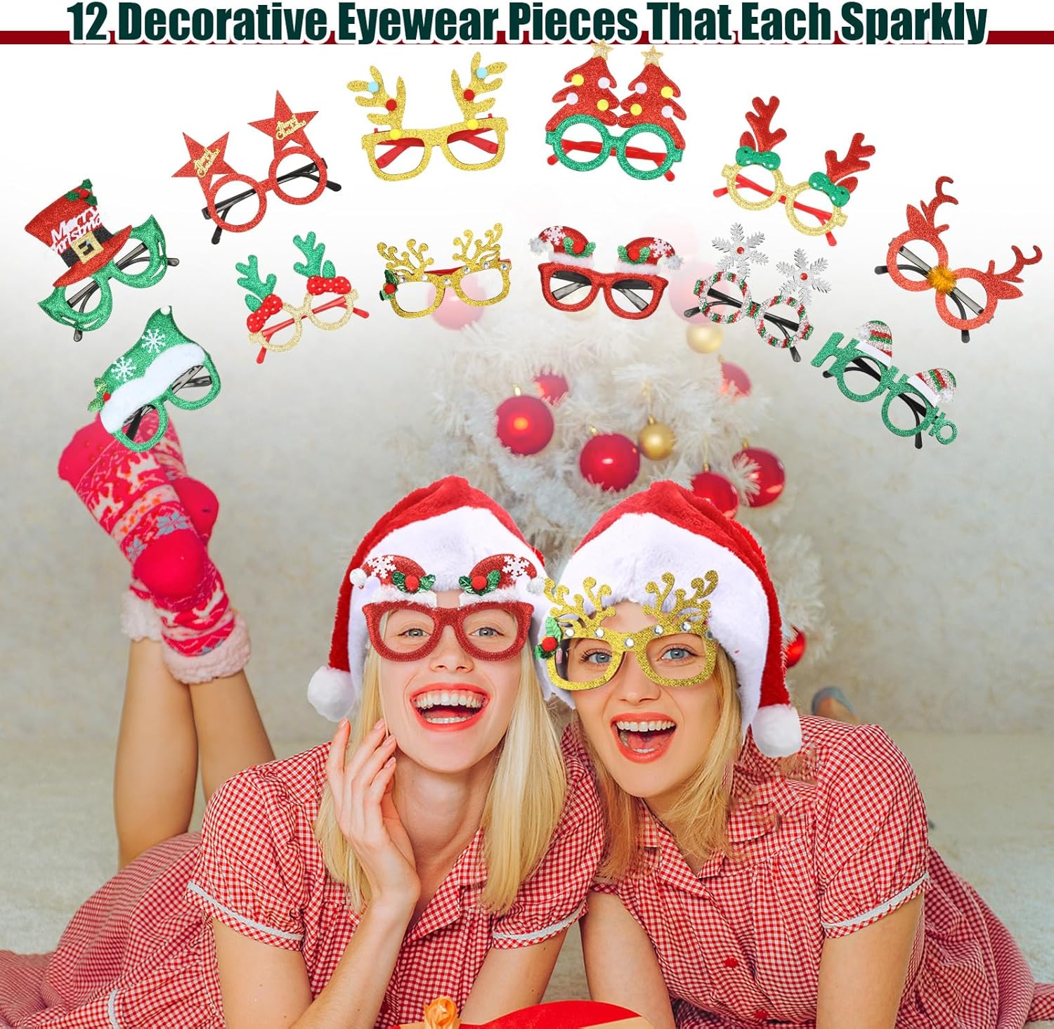 Toulite 48-Piece Santa Hat Glasses Costume Set