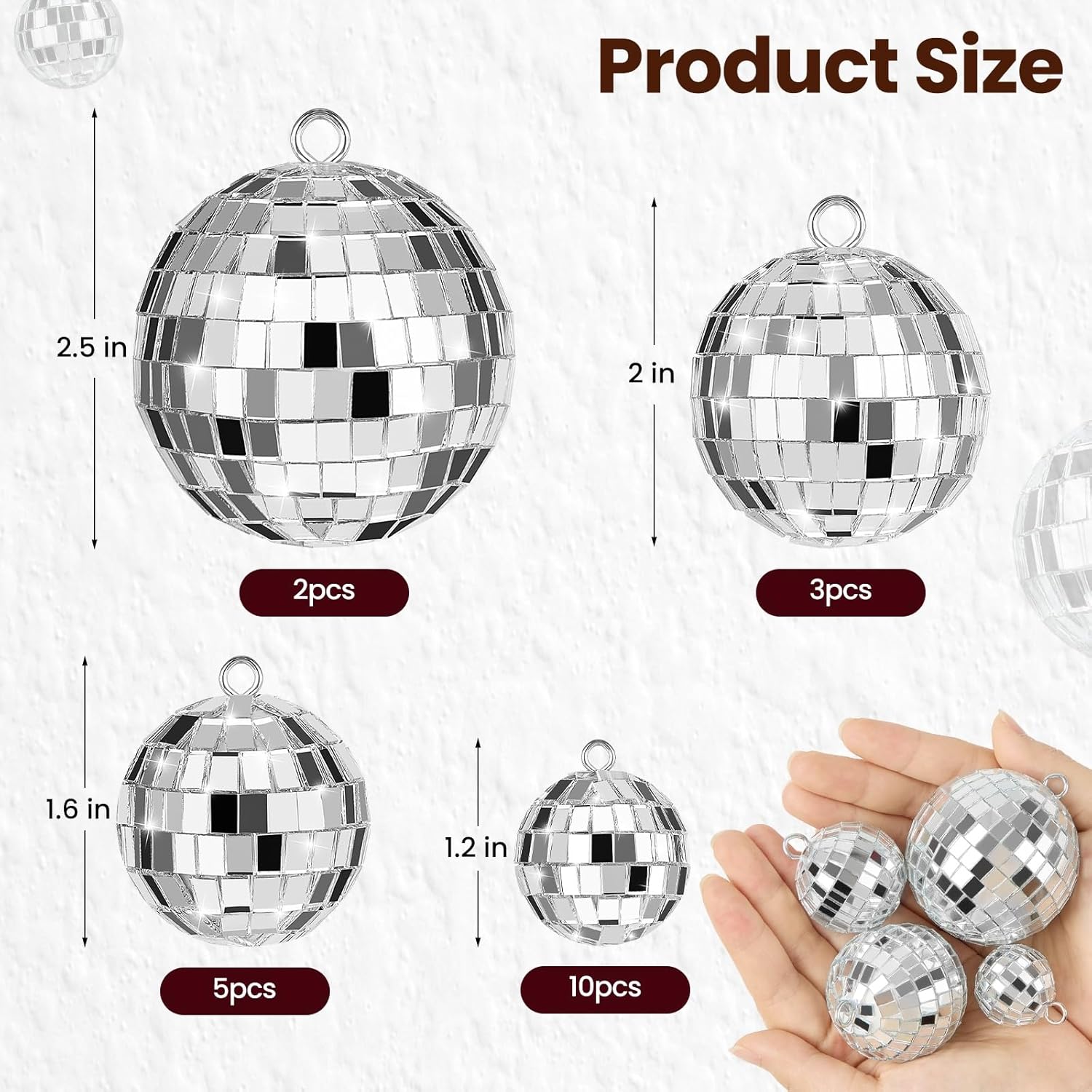 JOERSH 20 Pcs Silver Hanging Mirror Disco Balls with Rope