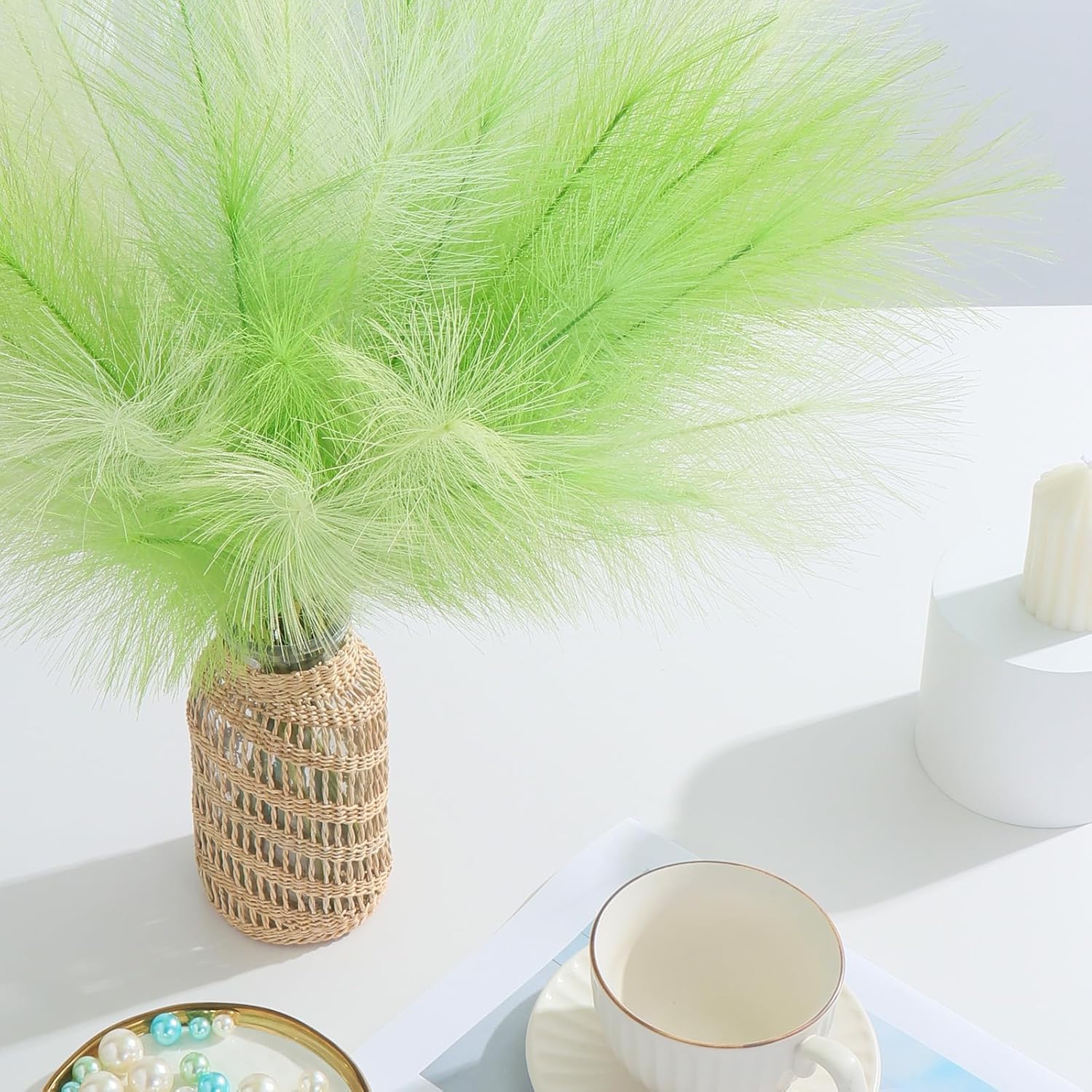 U-LIAN 36PCS Green Faux Pampas Grass 22 Inch Decor
