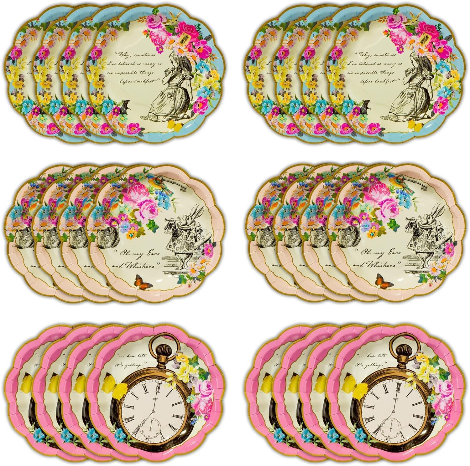 Talking Tables Pack of 24 Alice in Wonderland Themed Plates 7 Inch