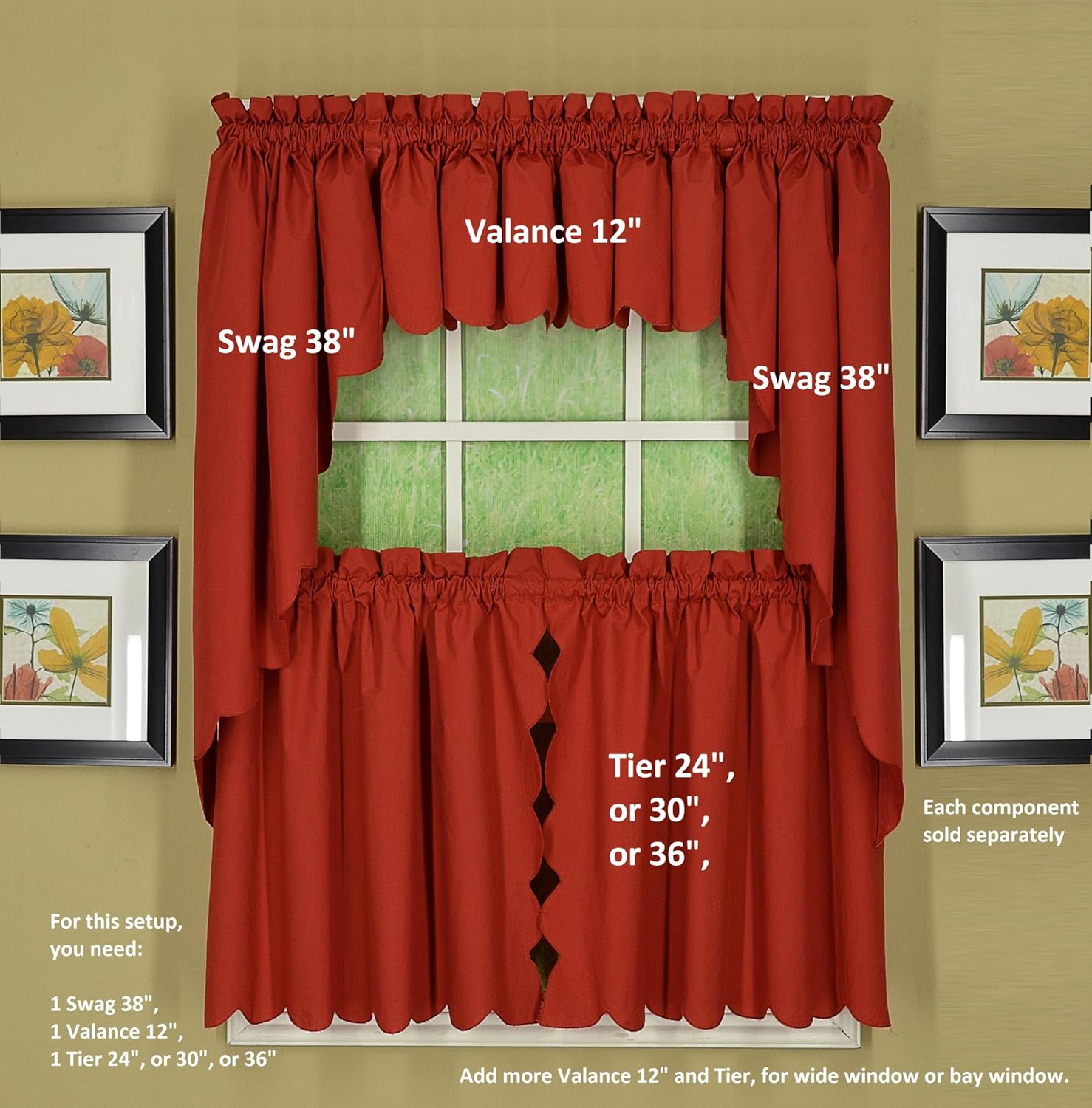 Todays Curtain CA2003K Orleans 38 Inch Swag Pair Tambour Scallop Edge Curtain